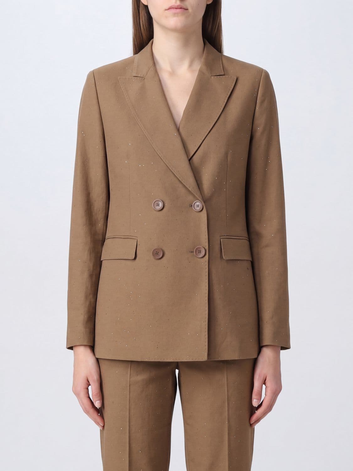 Herno Crystal-Embellished Slim Fit Double-Breasted Linen Blend Blazer