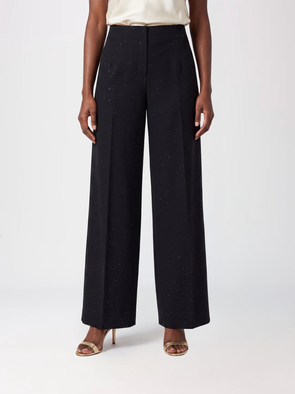 Herno High-Waisted Wide-Leg Palazzo Trousers in Crêpe with Sequins
