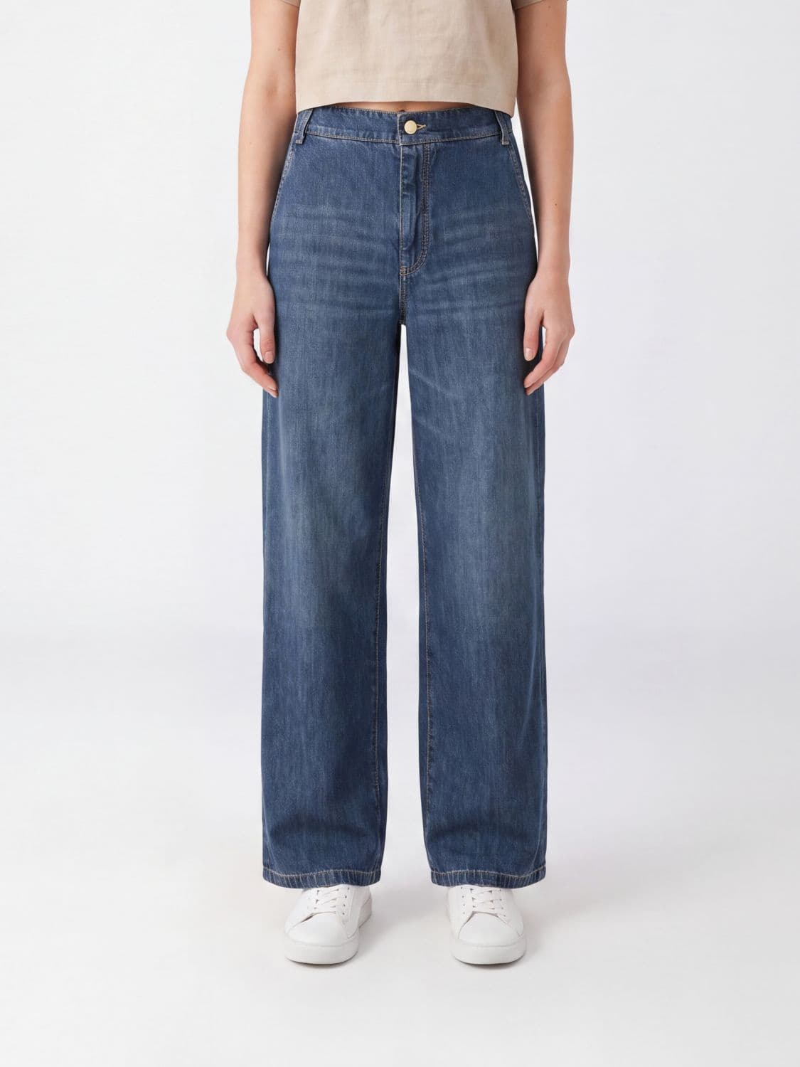 's Max Mara High-Waisted Cotton Denim Wide-Leg Jeans with America Pockets