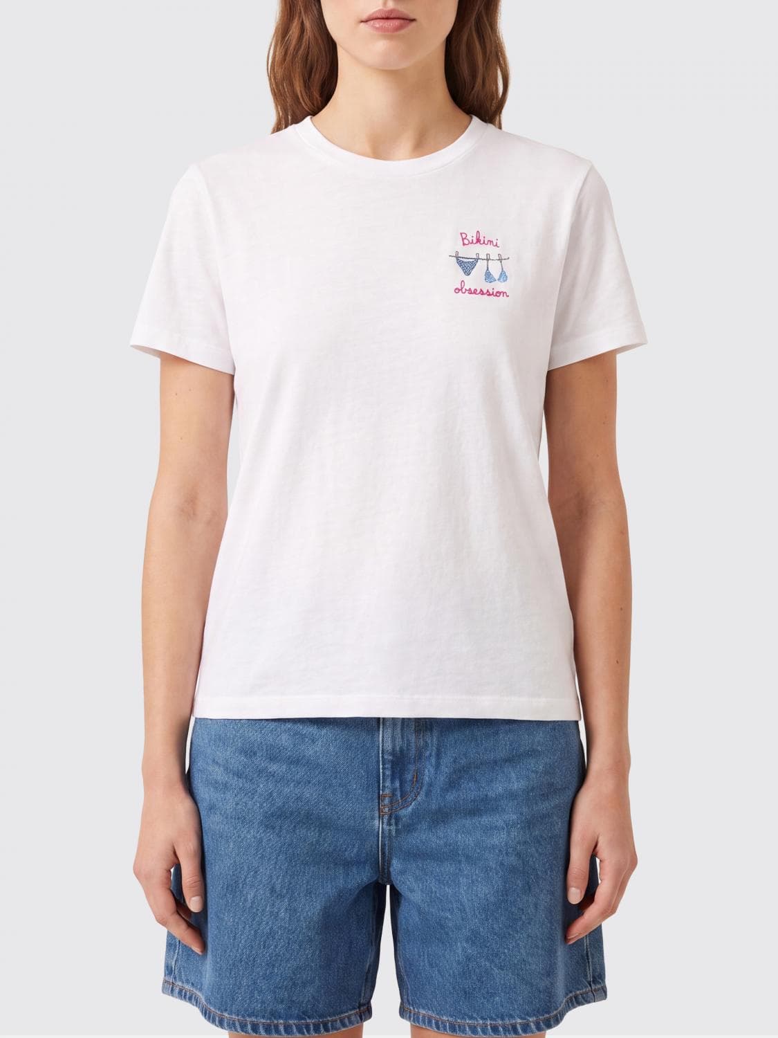 Mc2 Saint Barth Crew Neck Cotton T-Shirt with a Front Slogan Print