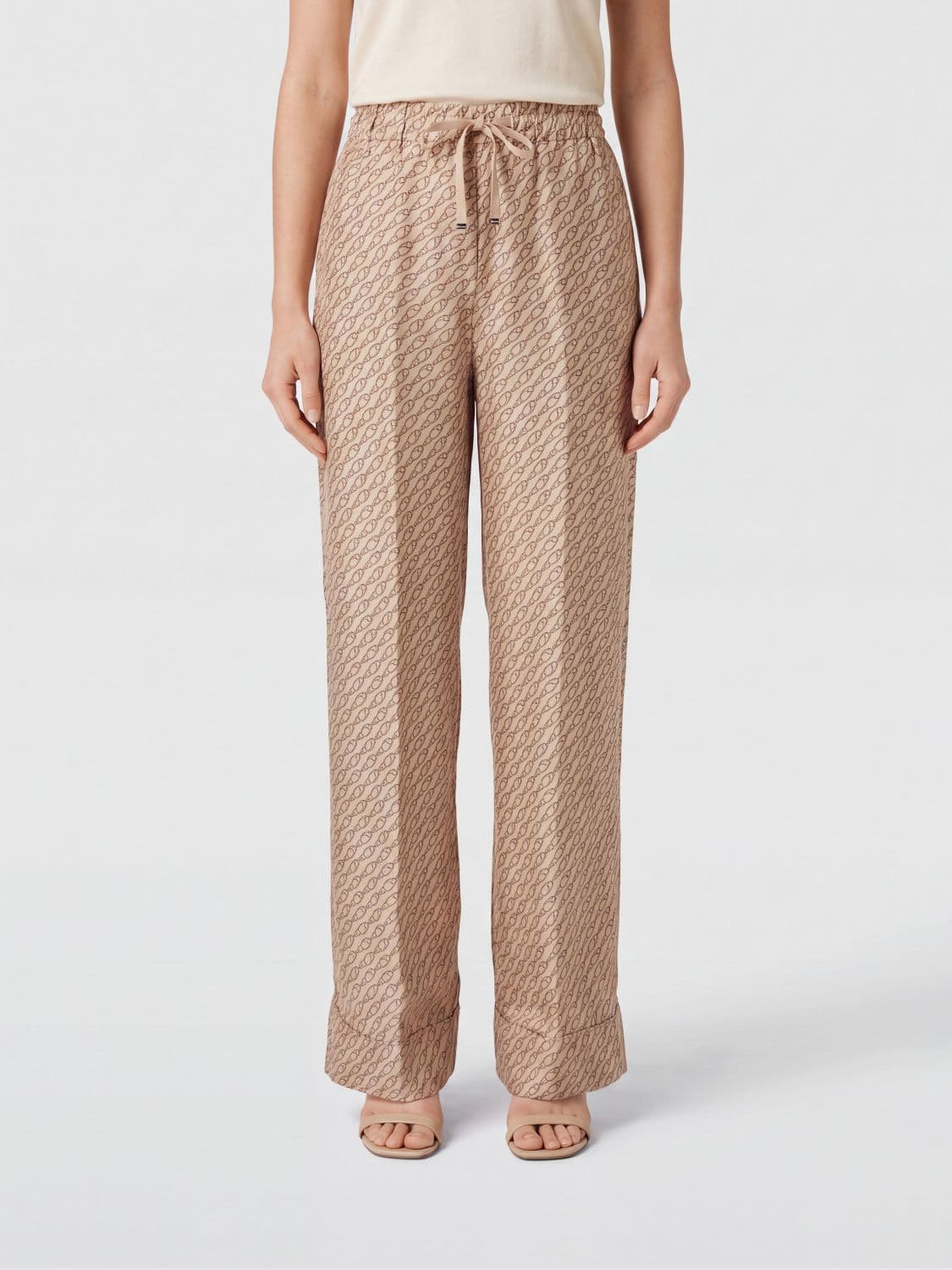 Herno High-Waisted Graphic Print Silk Palazzo Trousers · 40