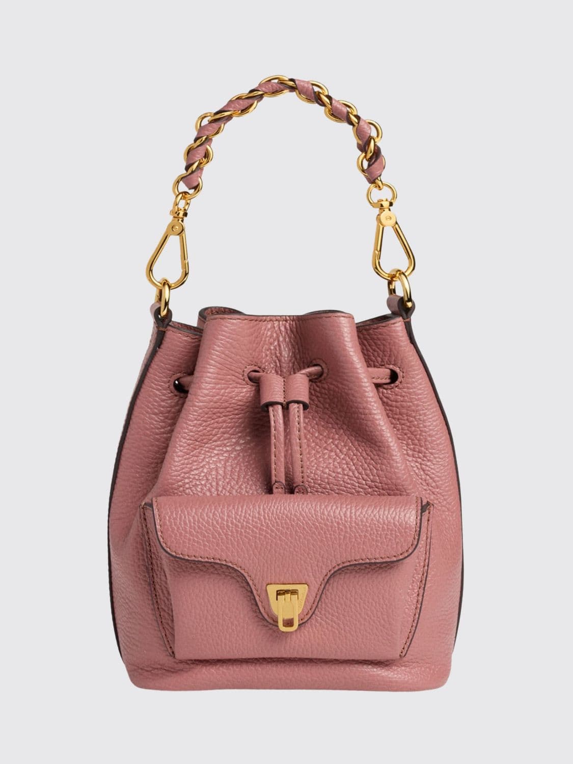 Coccinelle Beat Generation Leather Mini Bucket Bag with Woven Handle