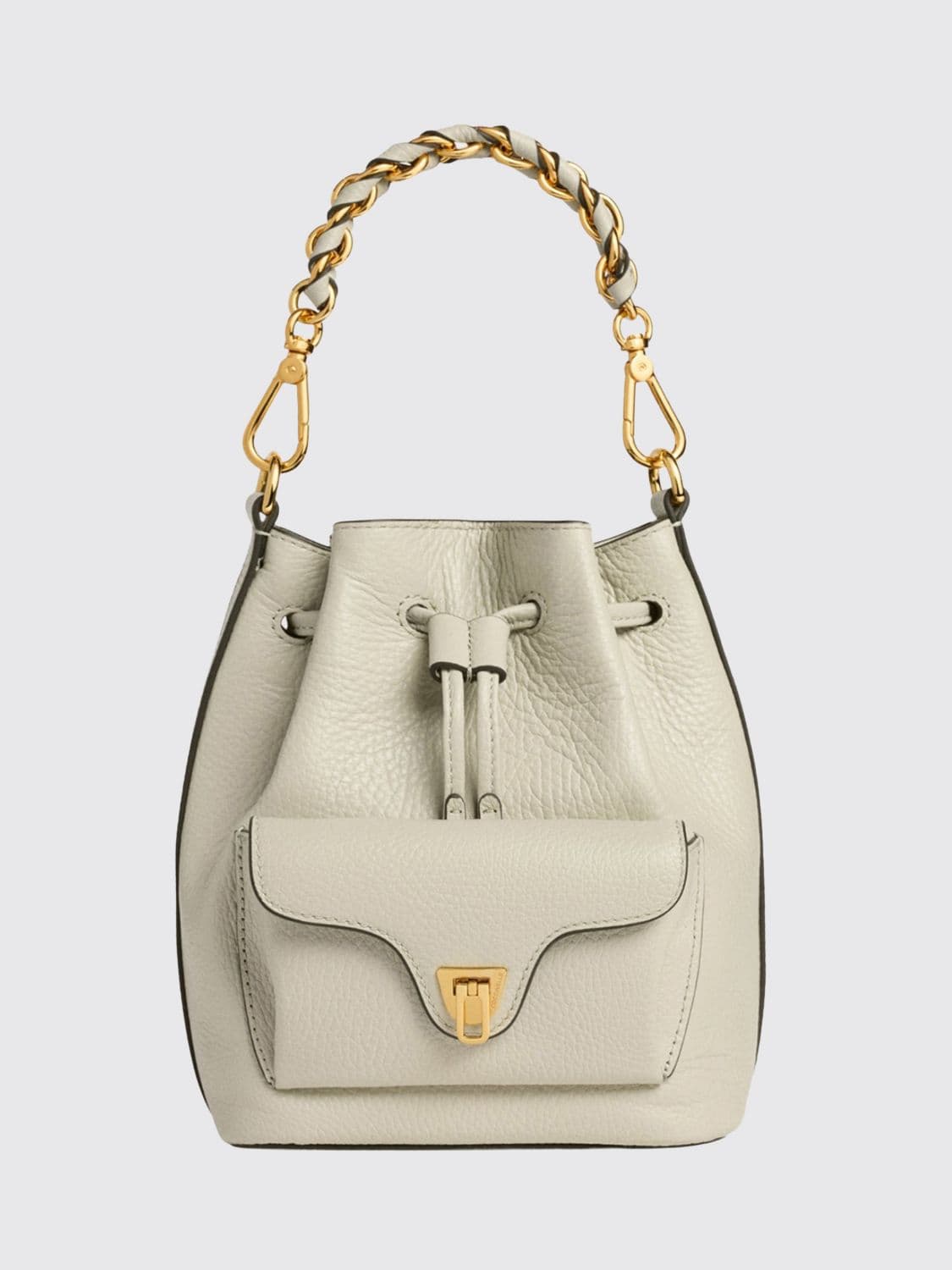Coccinelle Beat Generation Leather Mini Bucket Bag with Woven Handle
