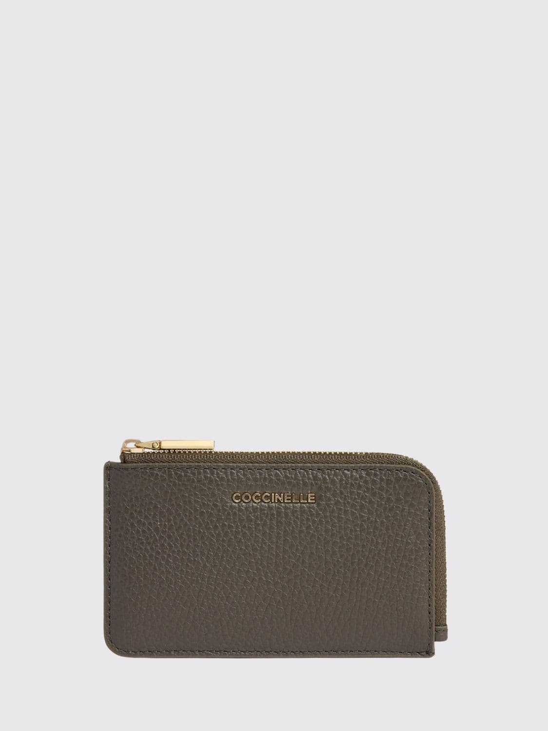 Coccinelle Metallic Soft Grained Leather Card Holder with Zip Closure