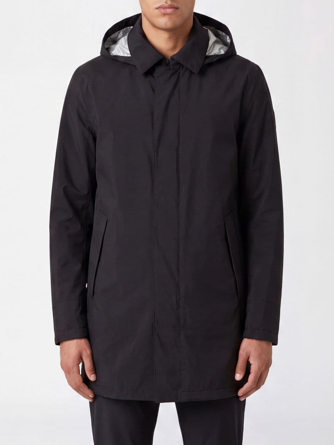 Herno Knee-Length Gore-tex Tech Fabric Trench Coat with Hood
