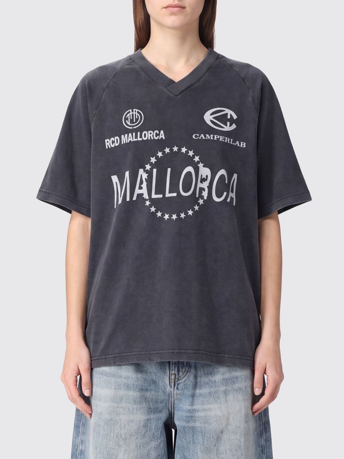 Camper RCD Mallorca V-Neck T-Shirt in Organic Cotton with Graphic Print