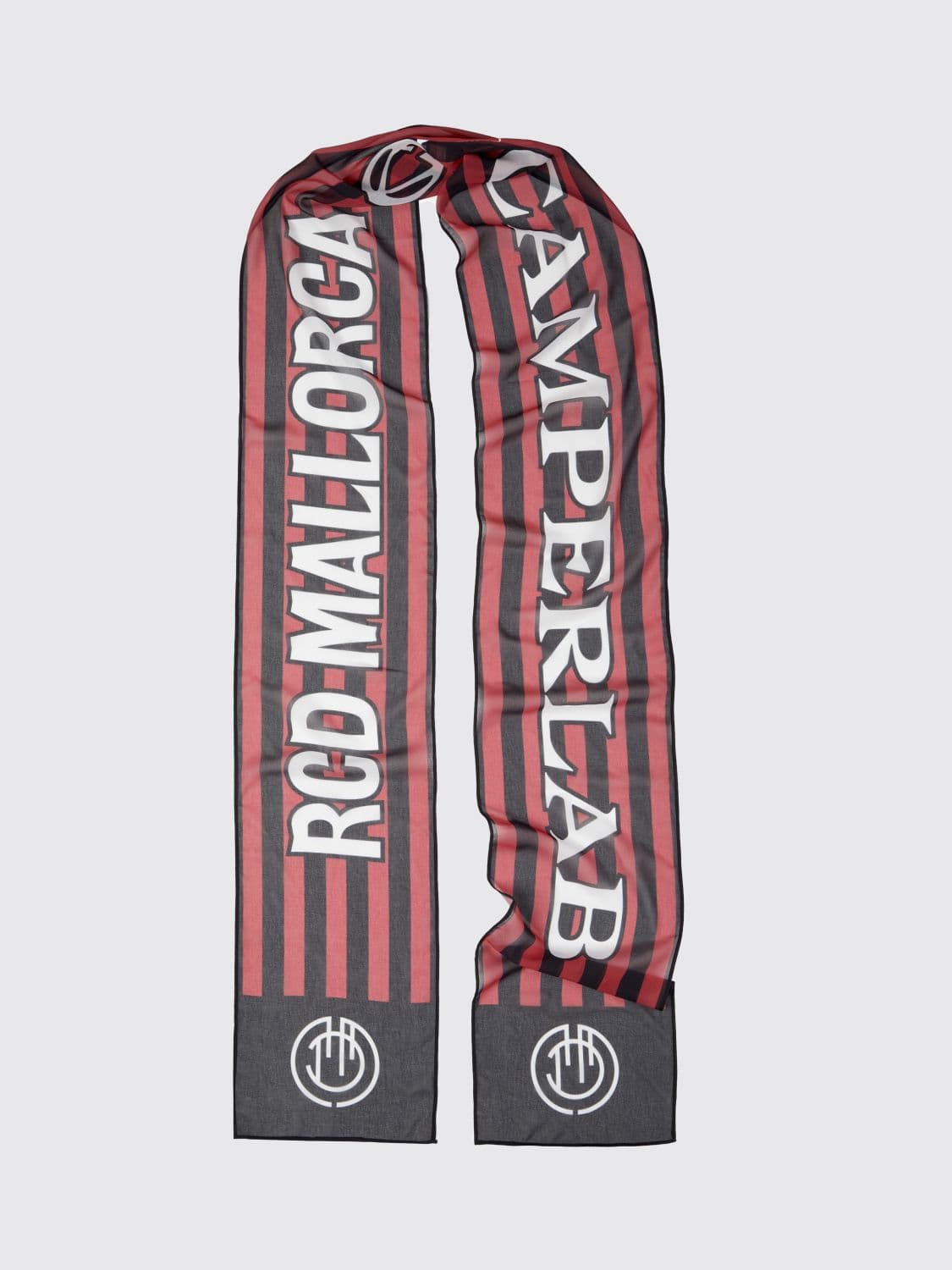Camper RCD Mallorca Bicolor Striped Scarf with Logo and Slogan Print