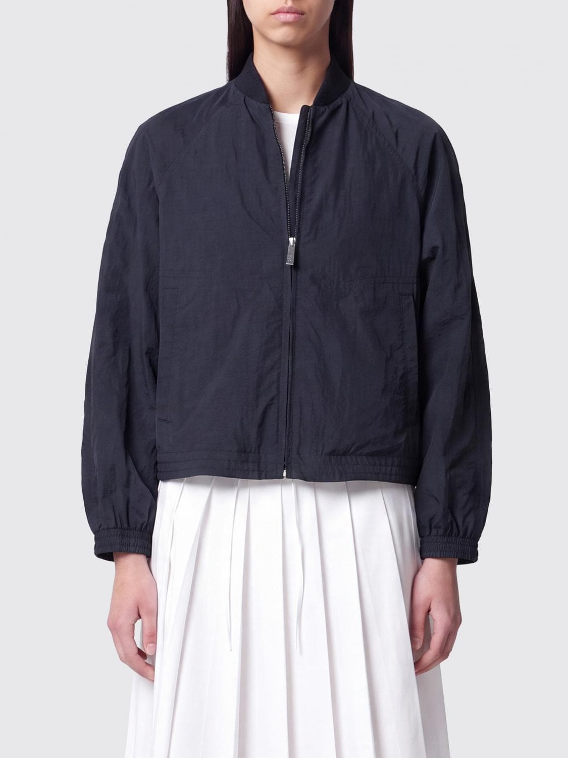 Herno Short Windproof Nylon Bomber Jacket with a Removable Hood