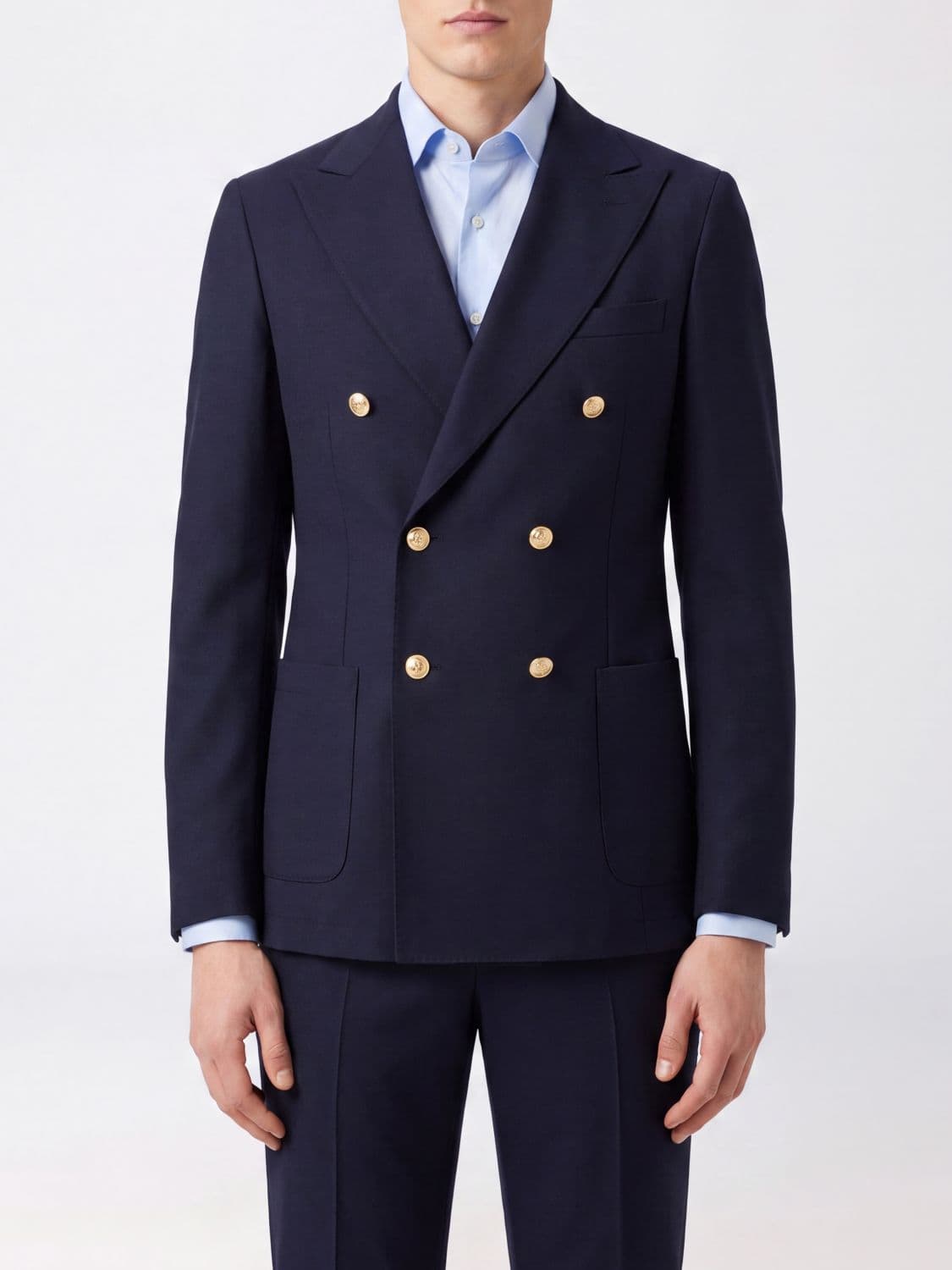 Eleventy Double-Breasted Cotton-Blend Blazer with Peak Lapels · 56