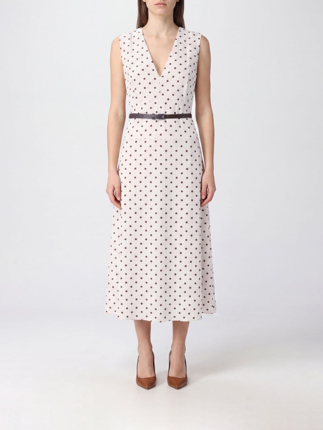 Parosh Polka Dot Silk Crêpe de Chine Midi Dress P. A.R. O.S. H. with V-Neck