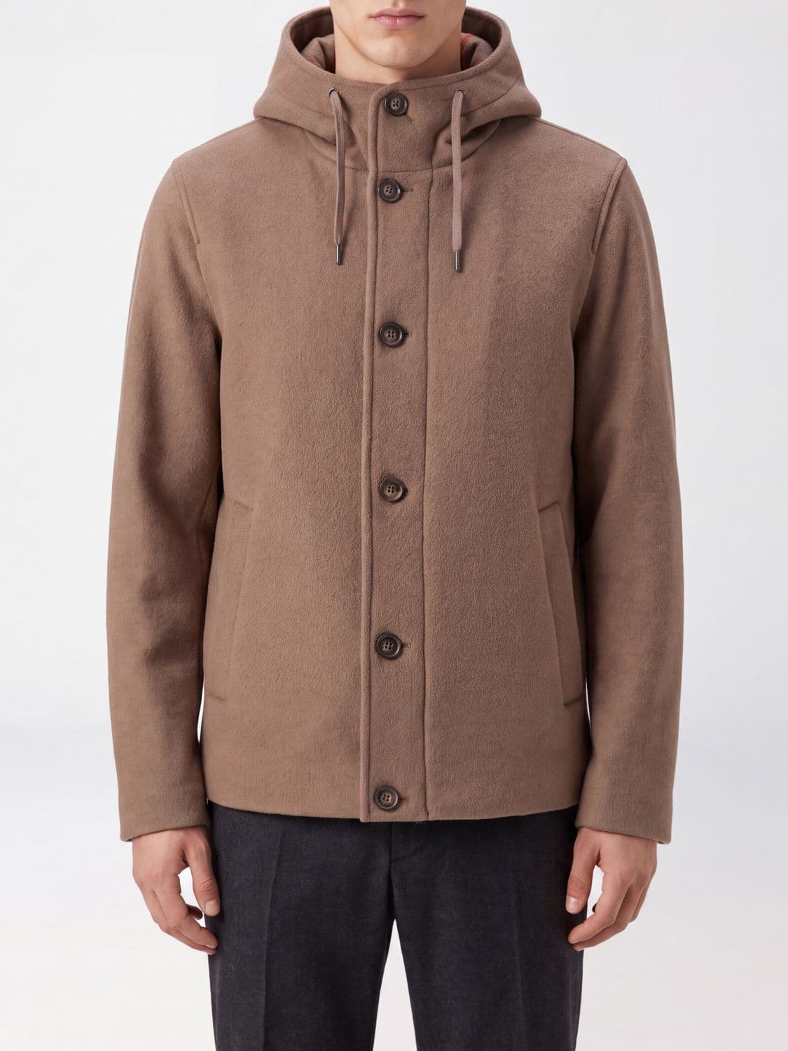 Herno Single-Breasted Short Coat in Polyester with Hood and High Neck