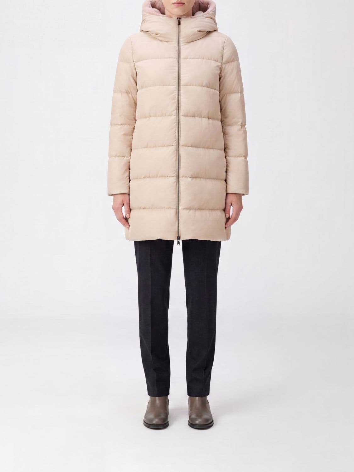 Herno Quilted Nylon Knee-Length Down Jacket with Hood