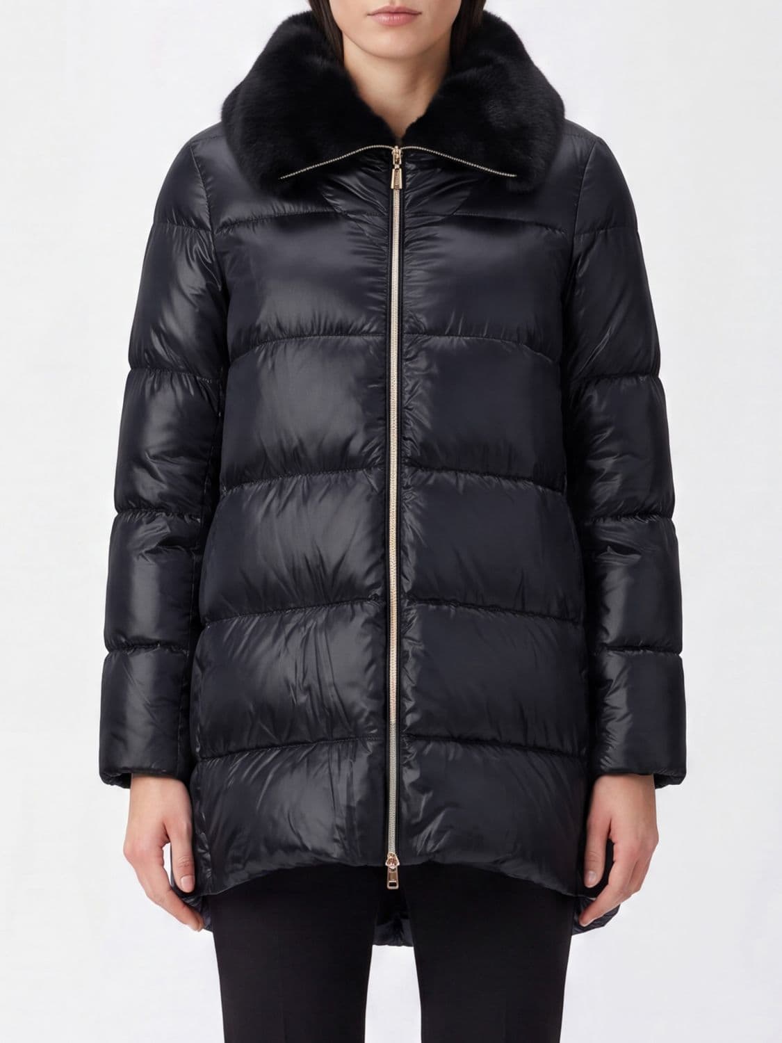 Herno Water-Repellent Quilted Nylon Short Down Jacket with Fur Collar
