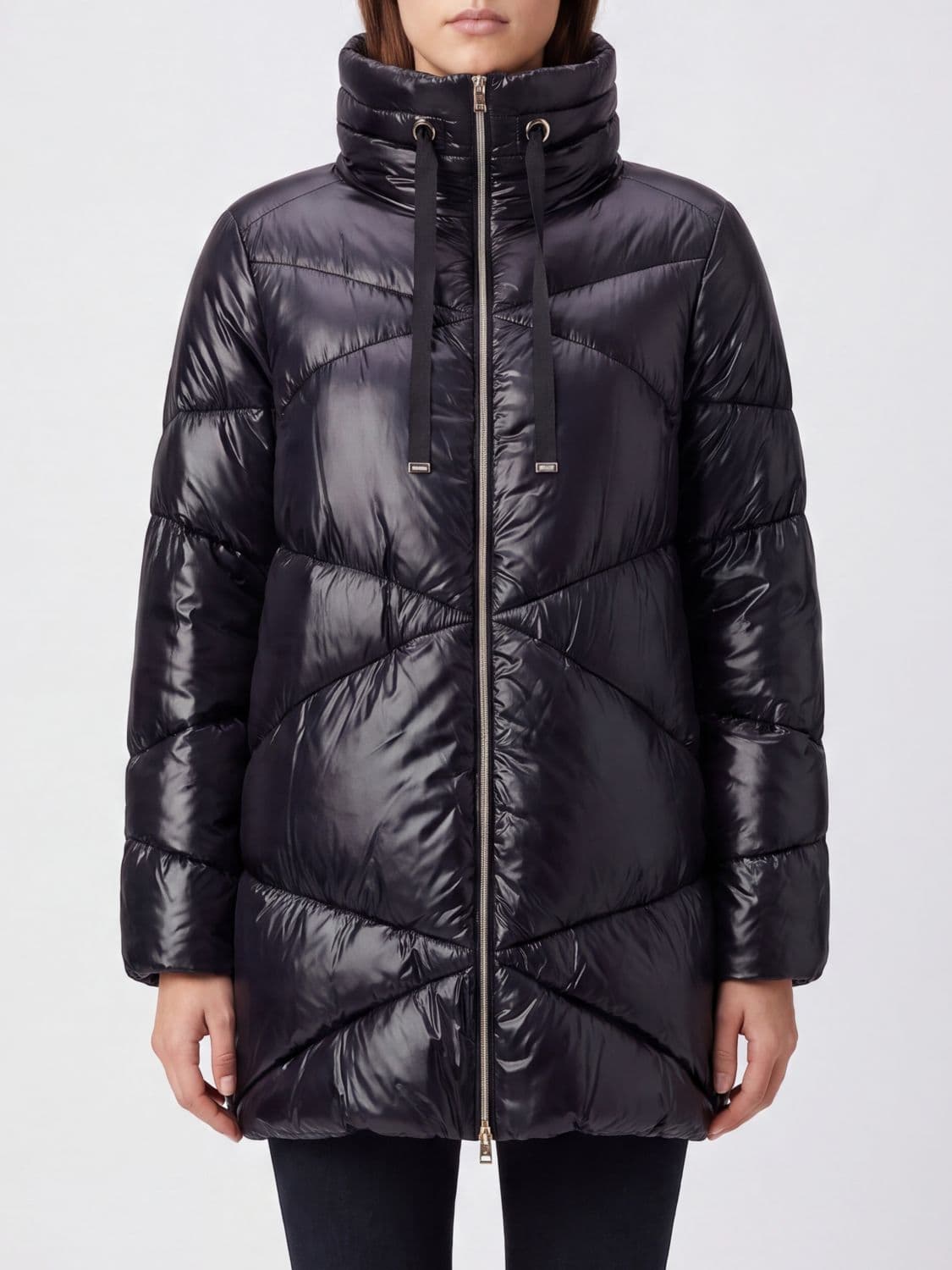 Herno Knee-Length Quilted Nylon Down Jacket with High Collar