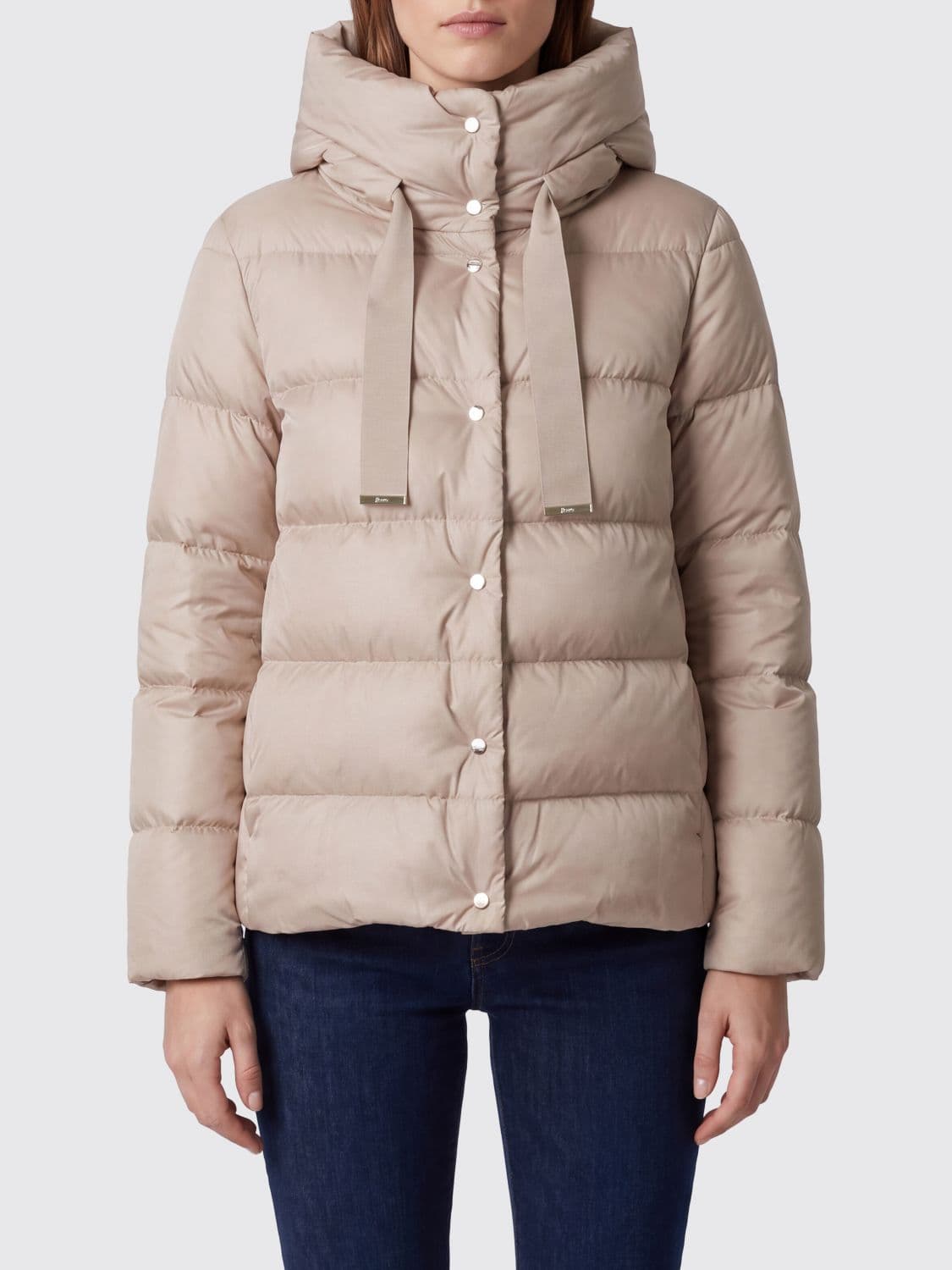 Herno Short Quilted Polyester Down Jacket with High Collar and Buttons