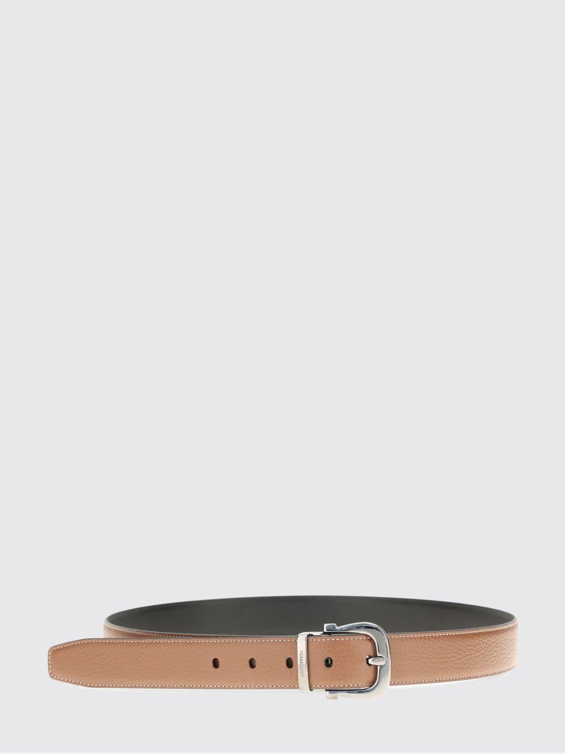 Ferragamo Adjustable Grained Calf Leather Belt with Pin Buckle