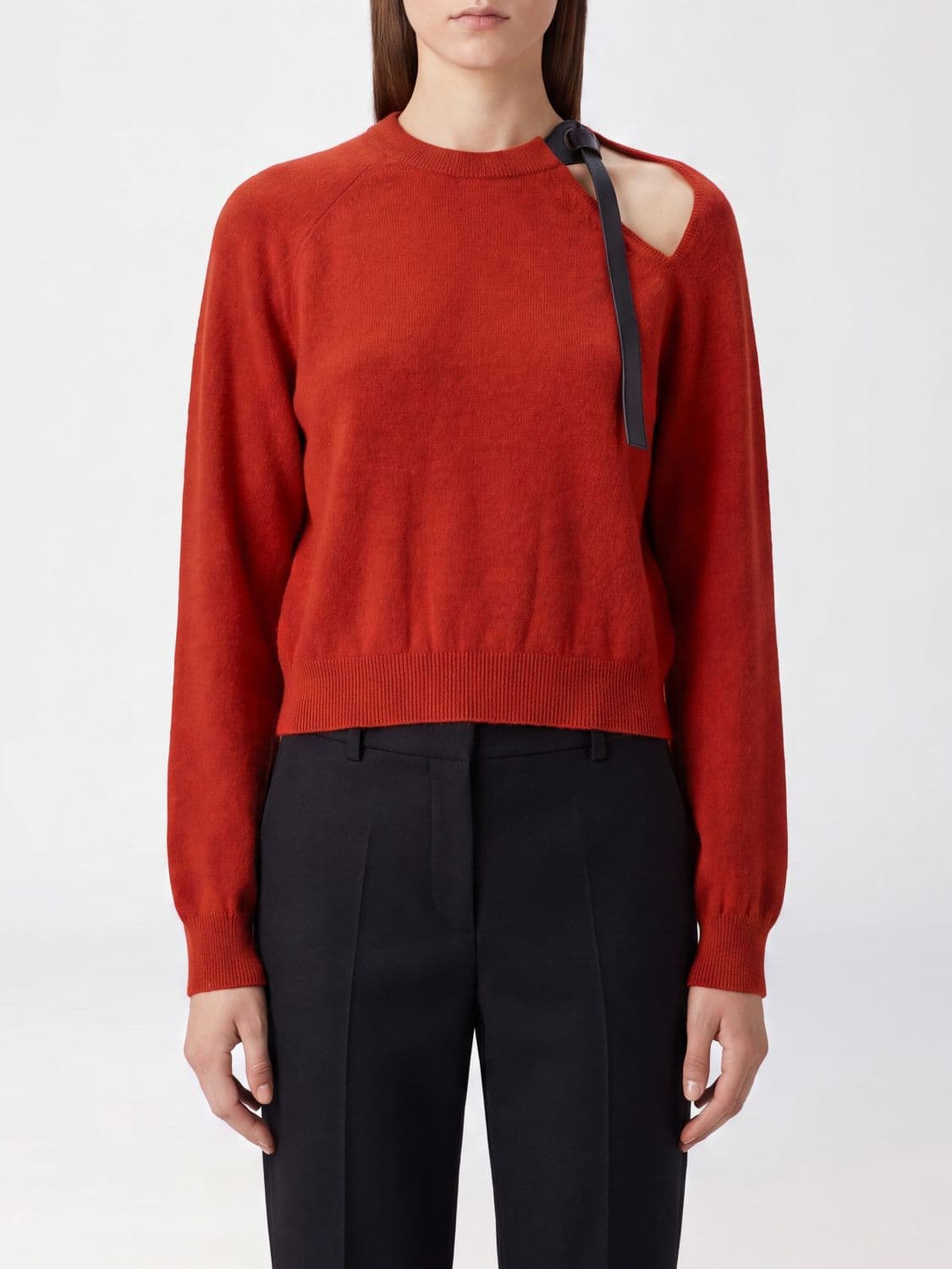 Ferragamo Merino Wool Crewneck Sweater with Cut-Out Detail