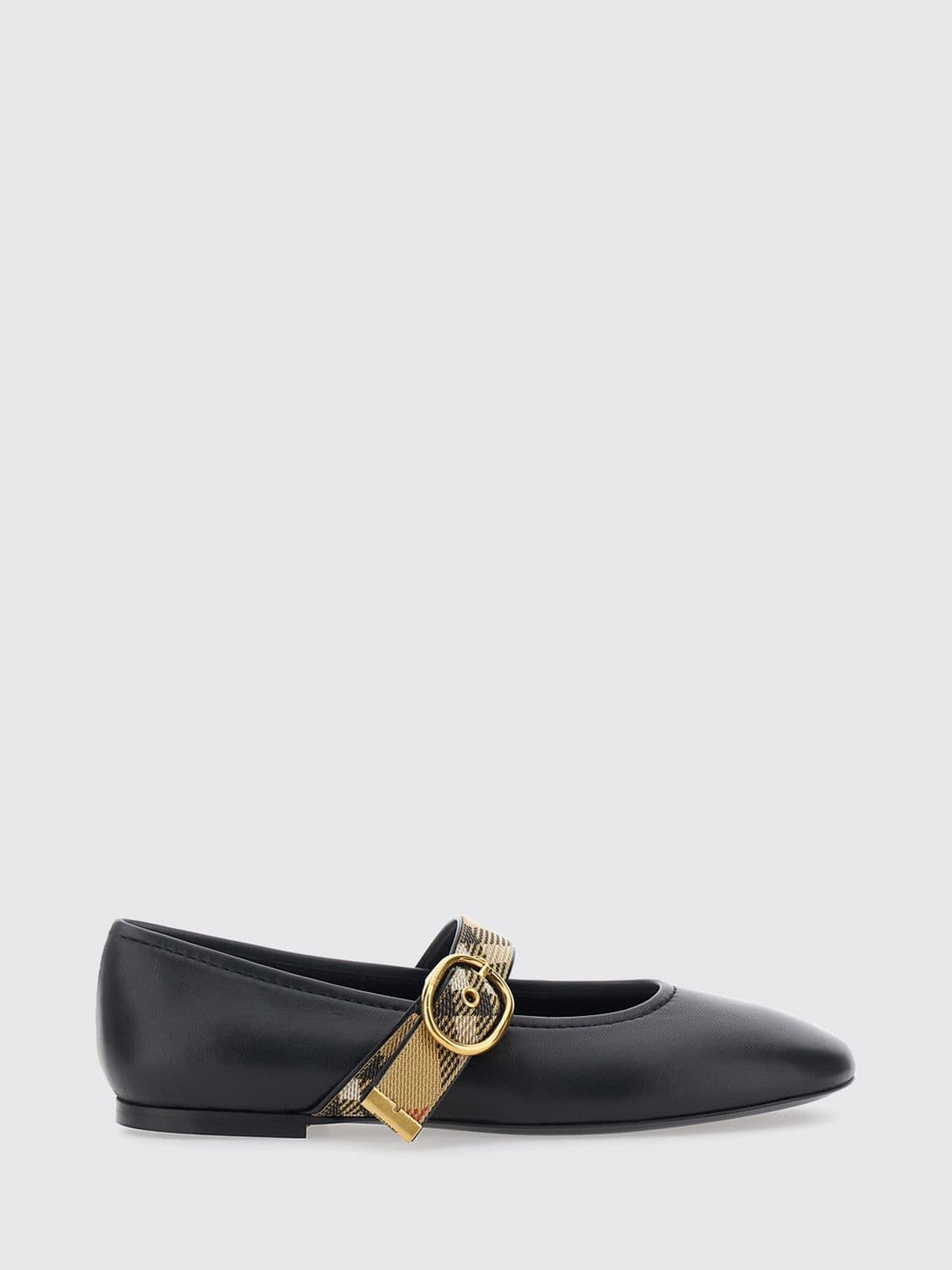 Burberry Robin Leather Mary Jane Flats with Vintage Check Strap
