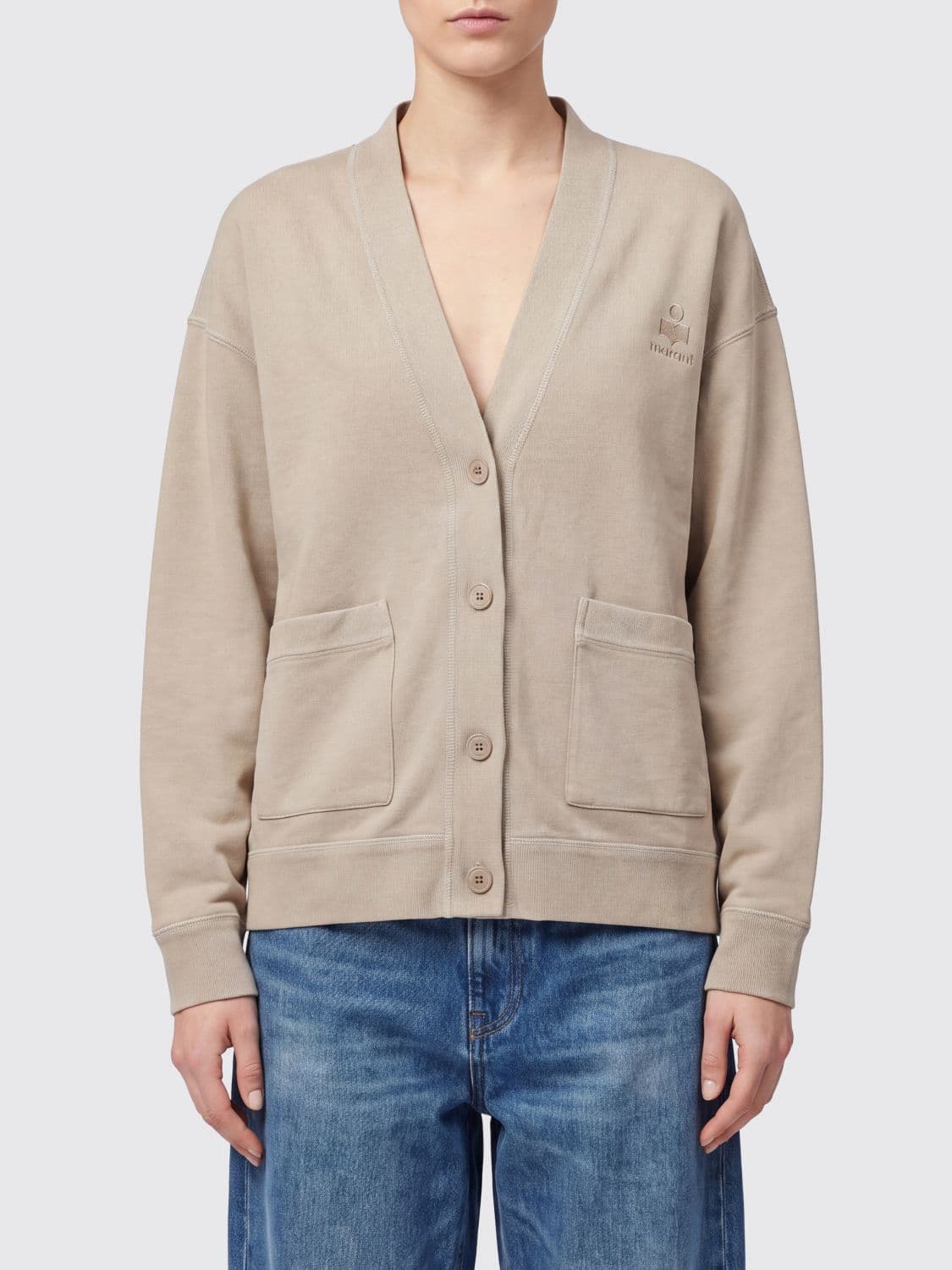 Isabel Marant Etoile Relaxed Fit V-Neck Cardigan in Cotton Blend · 36