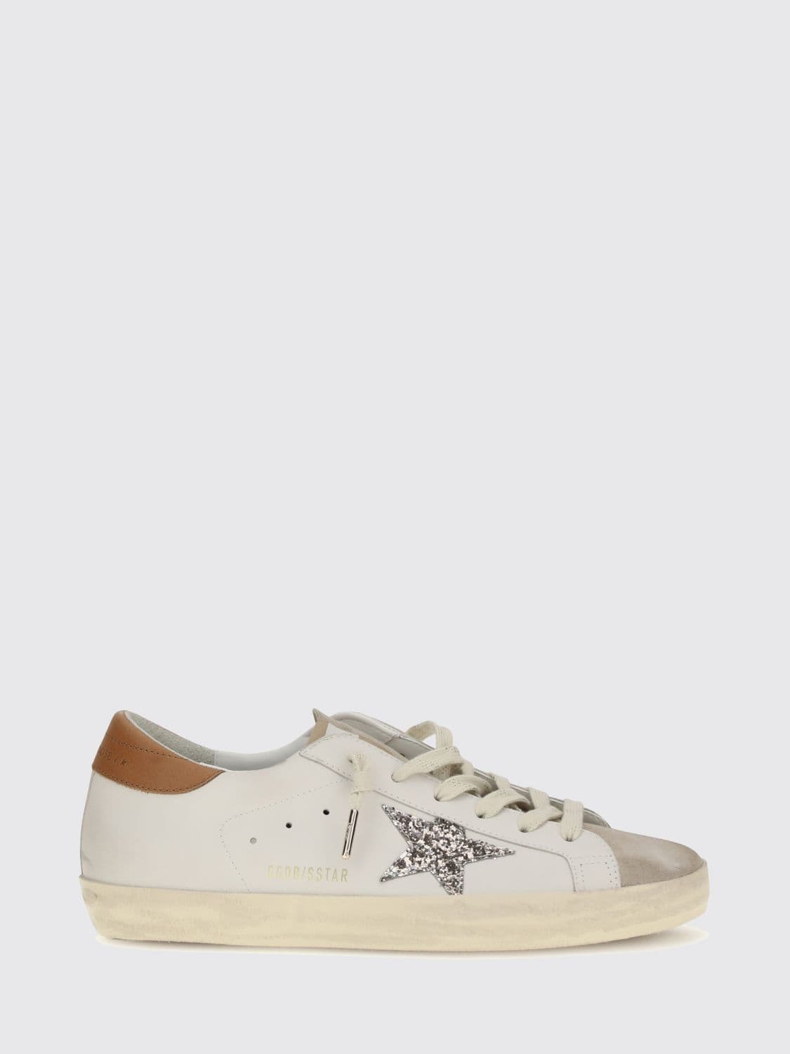 Golden Goose Super-Star Leather Sneakers with Glitter Logo and Distressed Effect