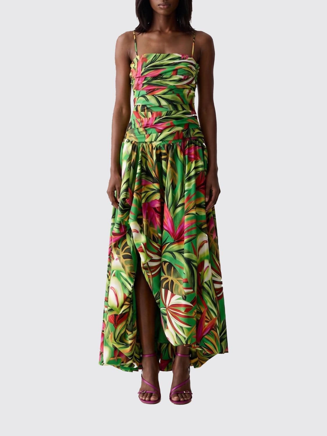 Farm Rio Tropical Dream Asymmetrical Cotton Midi Dress with Tropical Print