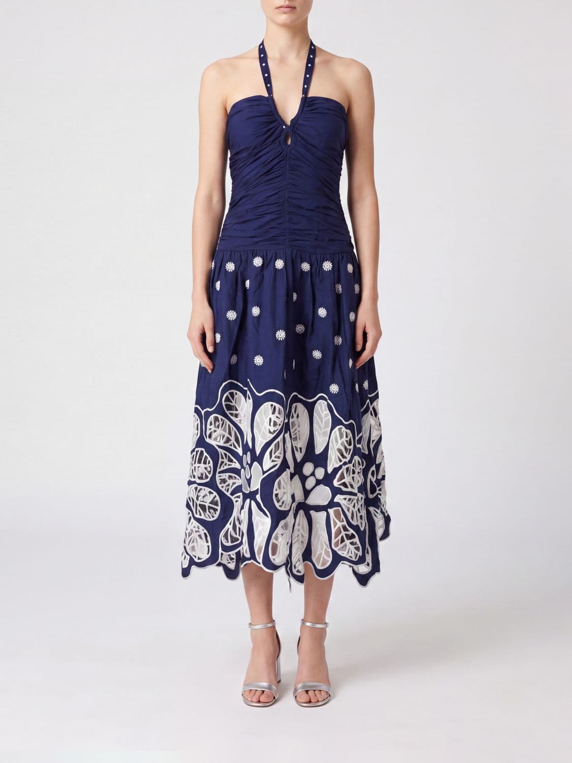 Farm Rio Richelieu Floral Print Cotton Midi Dress with Halter Neck