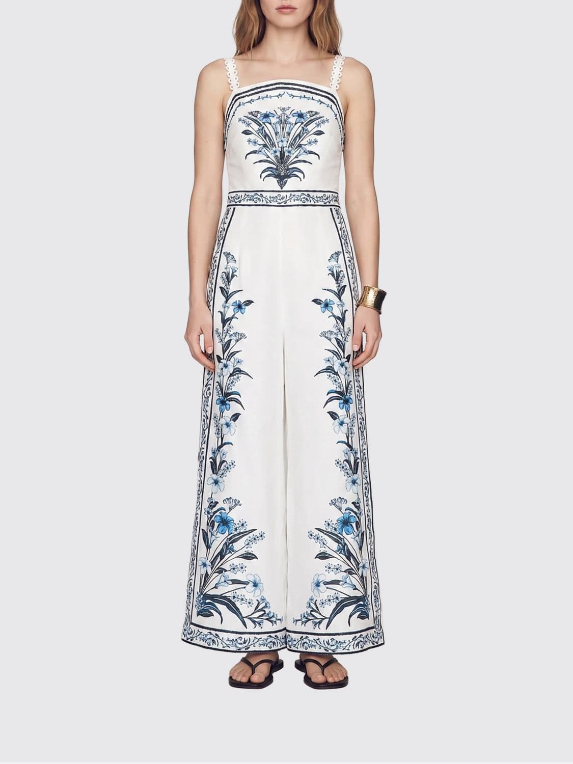 Farm Rio Floral Print Linen Wide-Leg Jumpsuit
