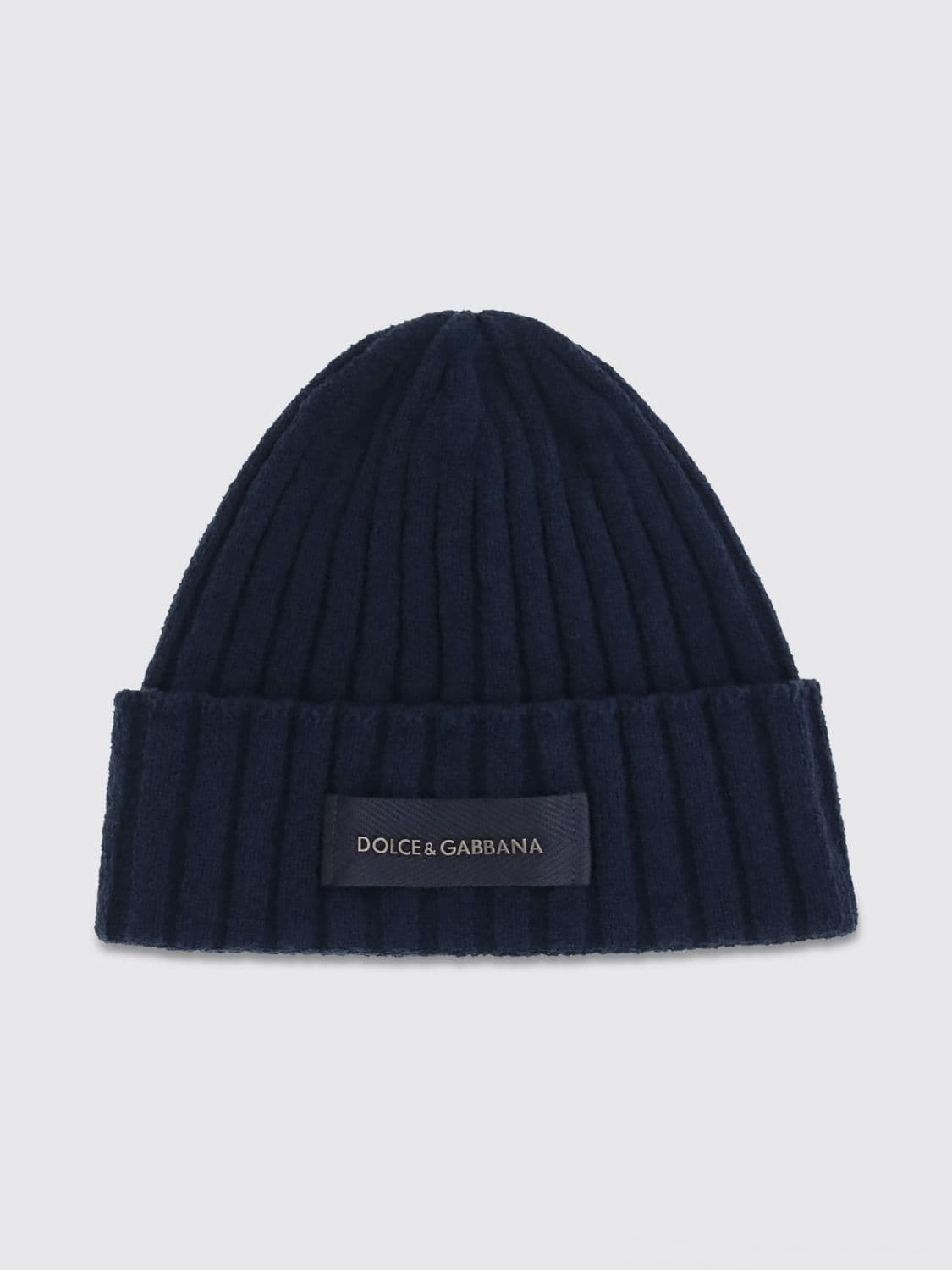 Dolce & Gabbana Ribbed Wool Beanie with Cuffed Hem and Applied Logo Patch · OS