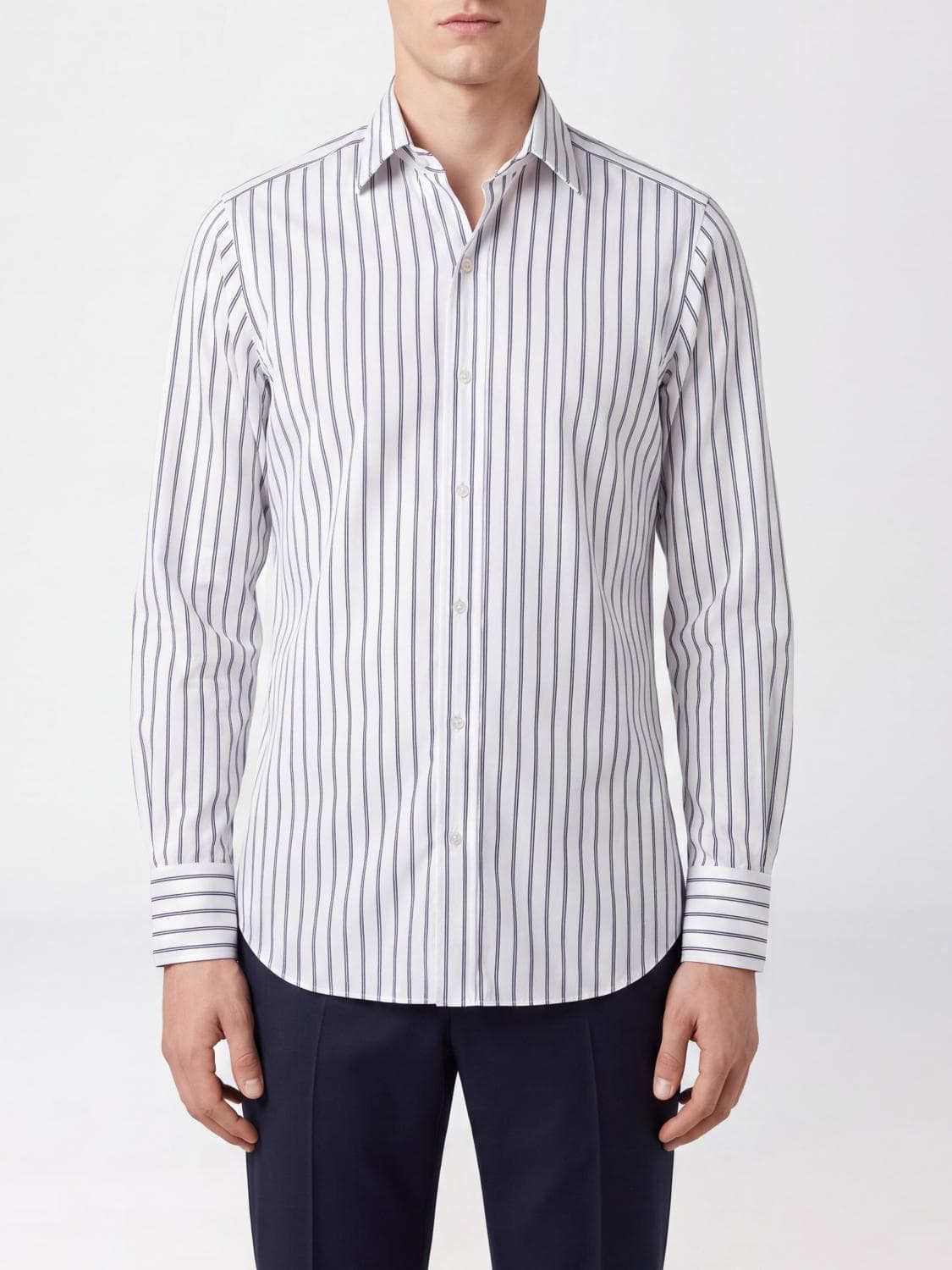 Tom Ford Striped Slim Fit Cotton Shirt with French Collar and Long Sleeves