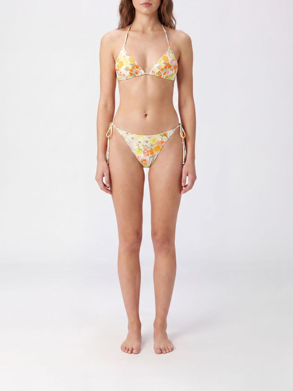 Zimmermann Floral Print Triangle Bikini with Low-Rise Bottoms