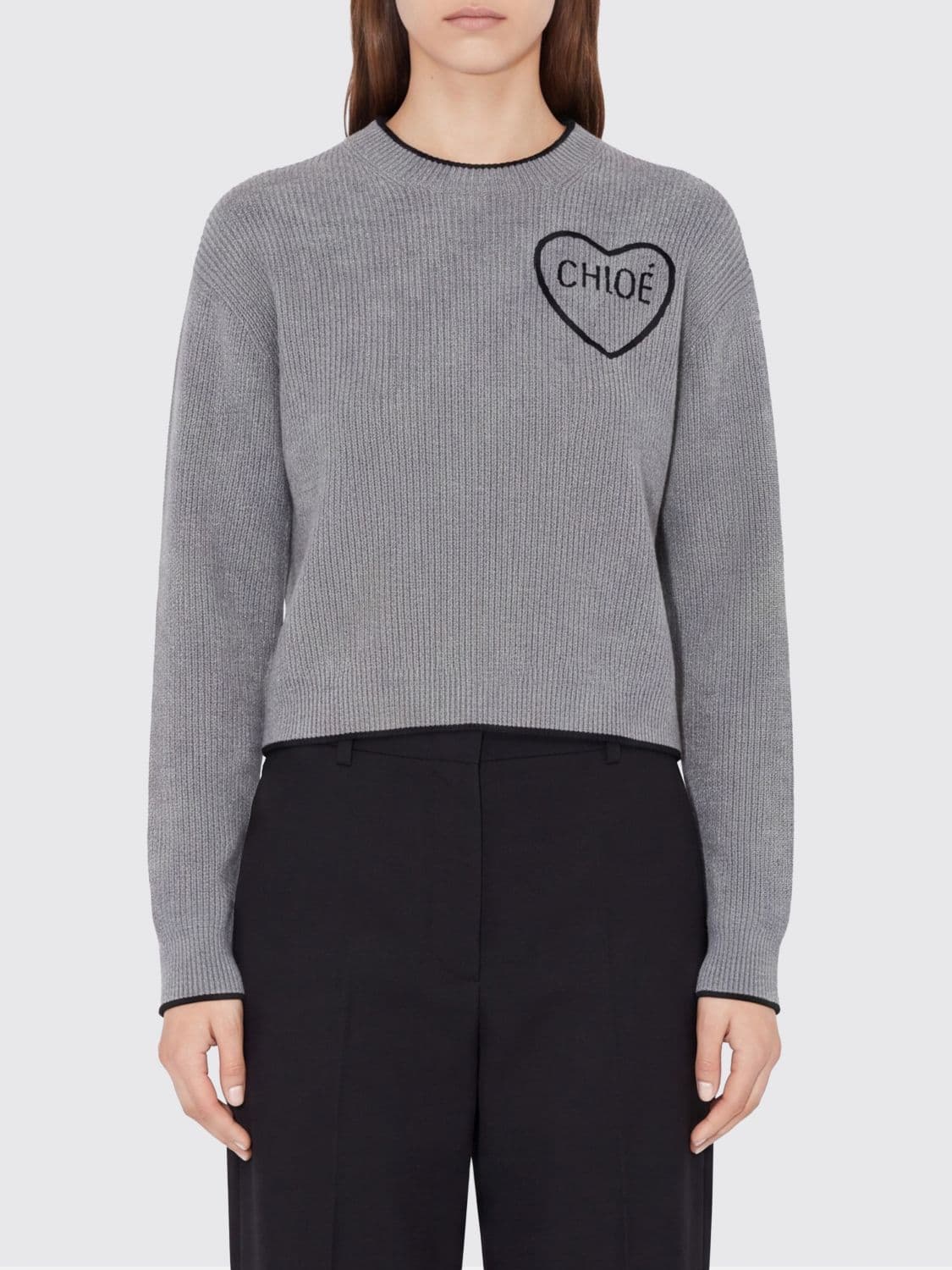 Chloé Wool and Cashmere Crewneck Sweater with Embroidered Logo