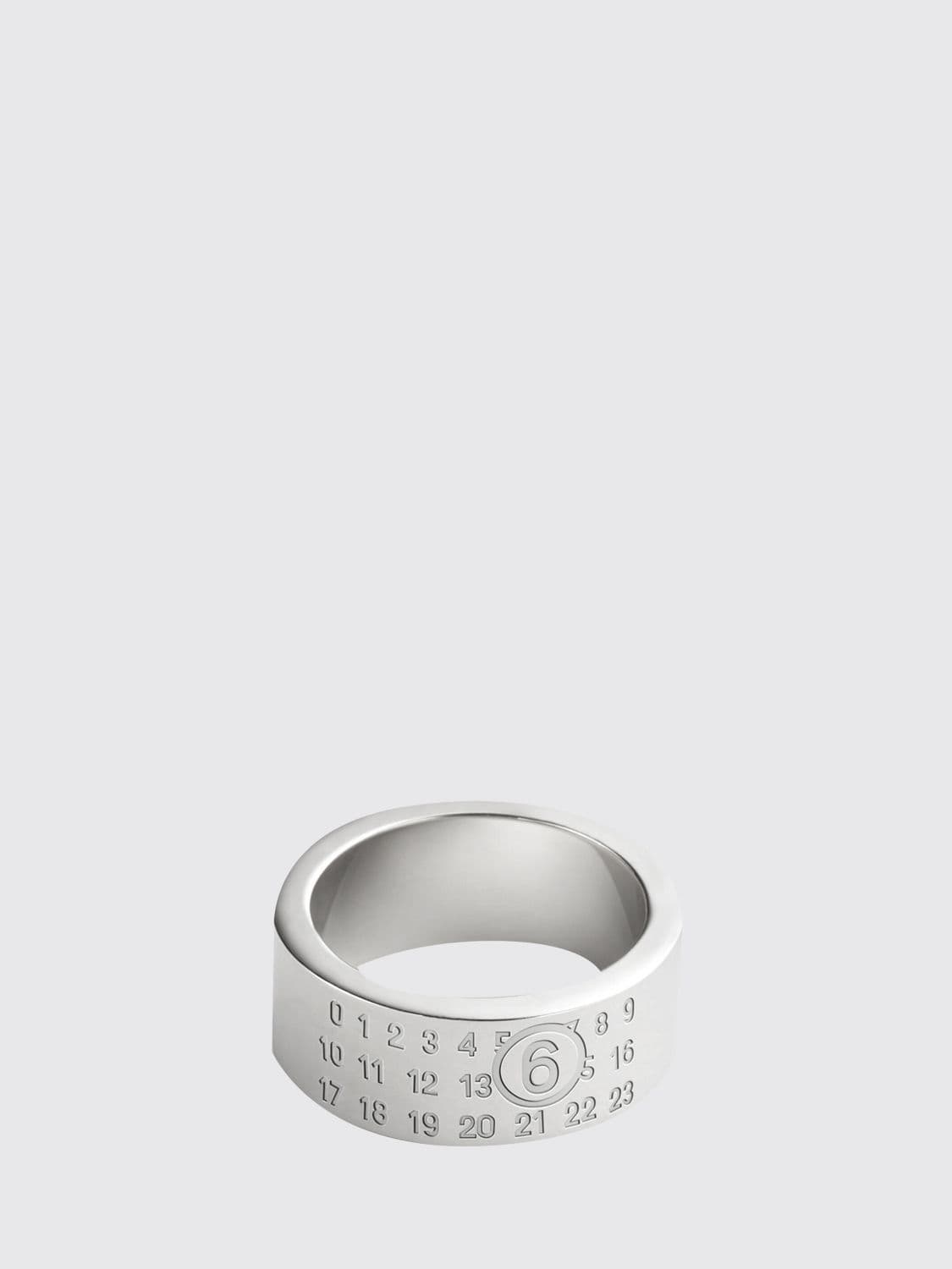 Mm6 Maison Margiela Engraved Logo Band Ring in Chrome-Plated Brass