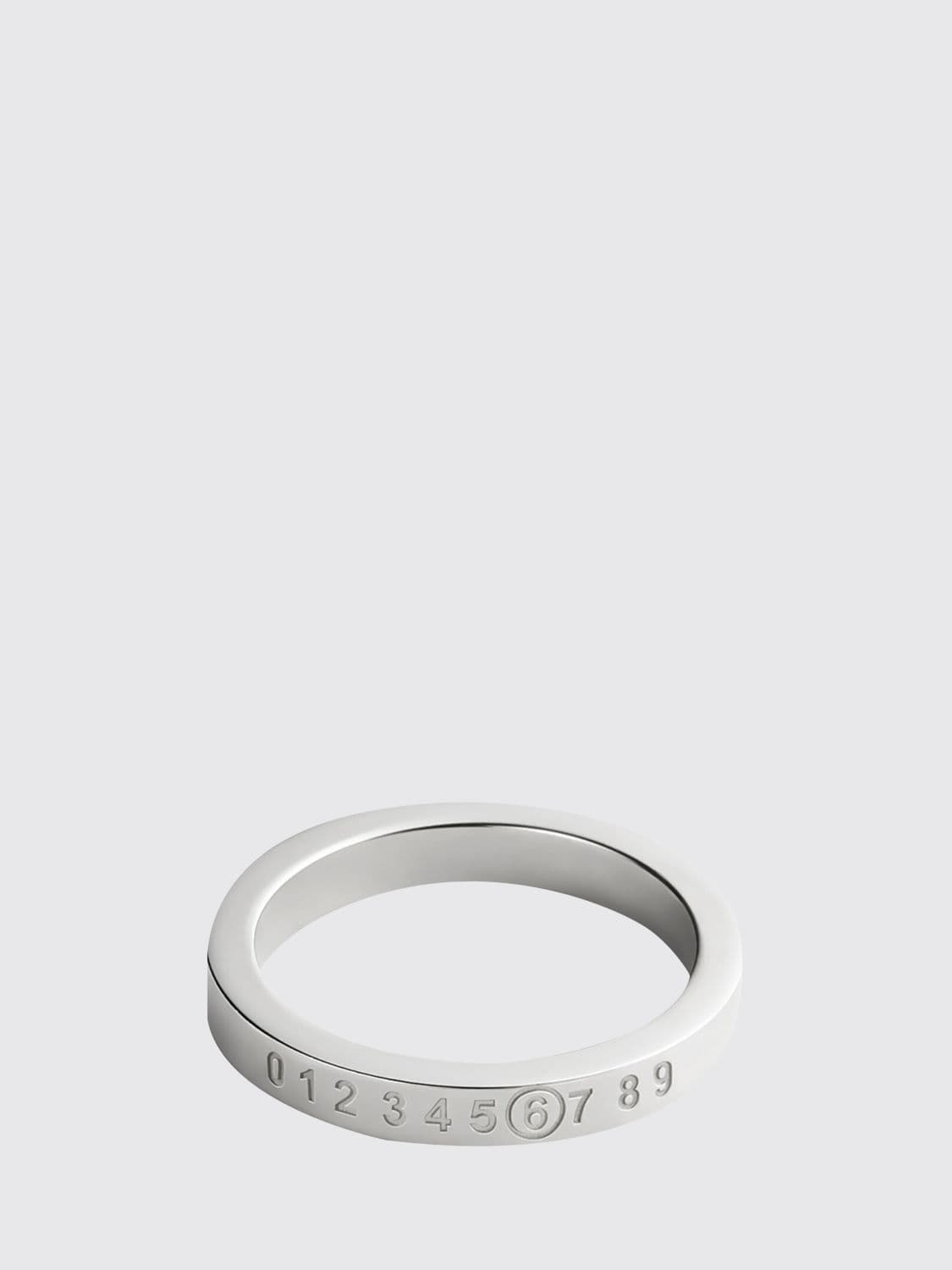 Mm6 Maison Margiela Engraved Numeric Logo Band Ring in Chrome-Plated Brass