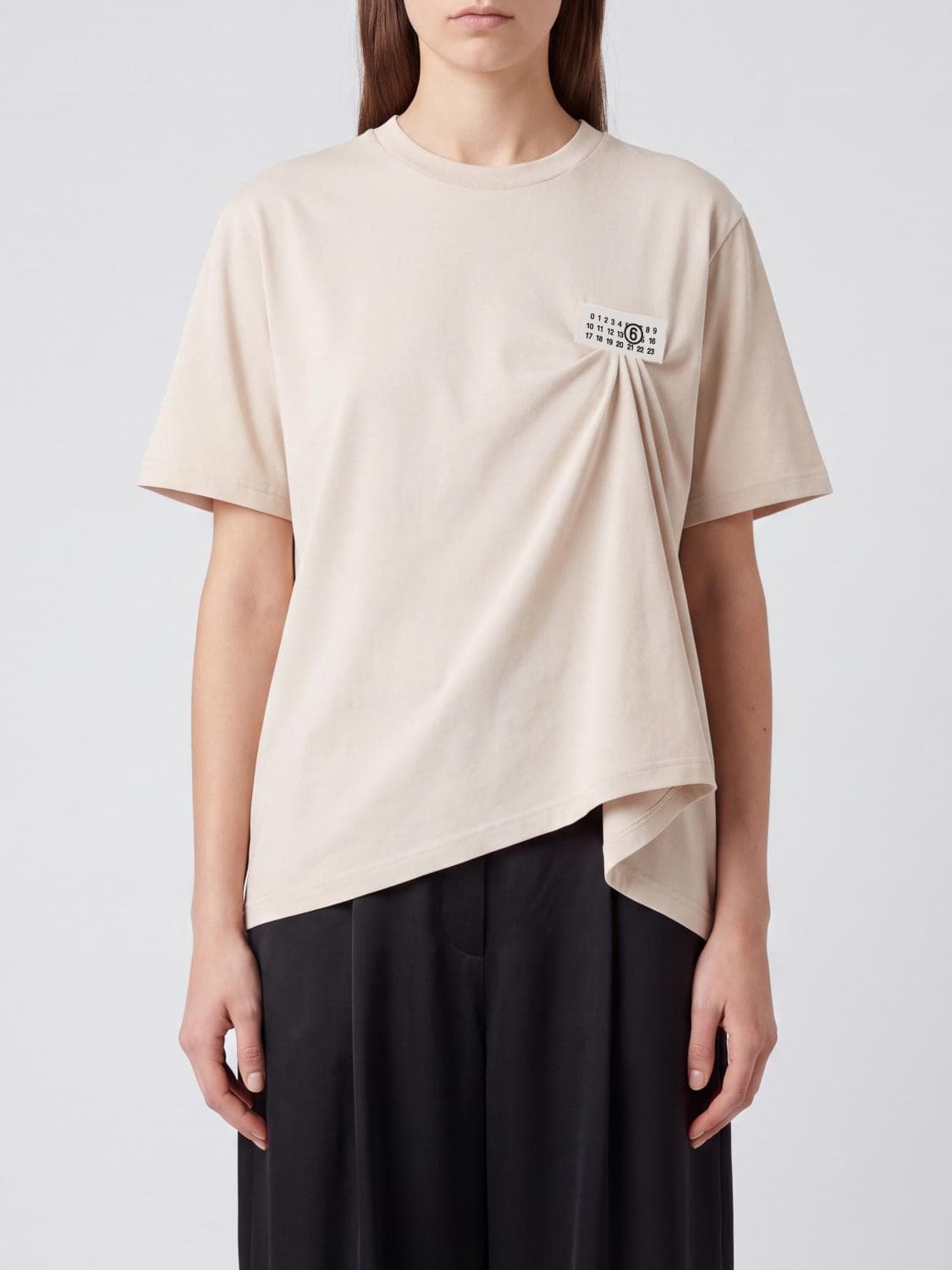 Mm6 Maison Margiela Draped Cotton T-shirt with Asymmetrical Hem