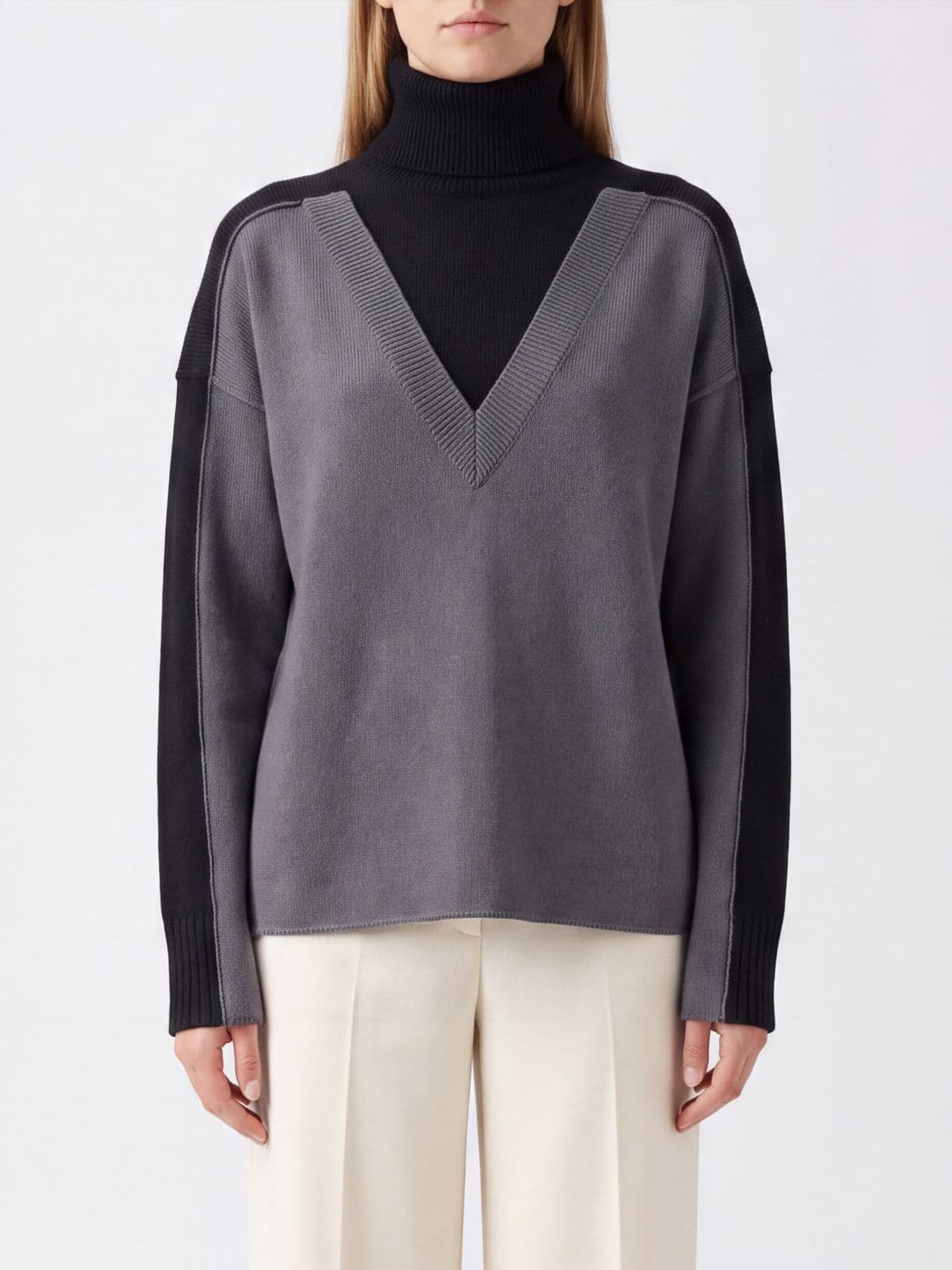 Mm6 Maison Margiela Relaxed Fit Bicolor Wool Turtleneck Sweater