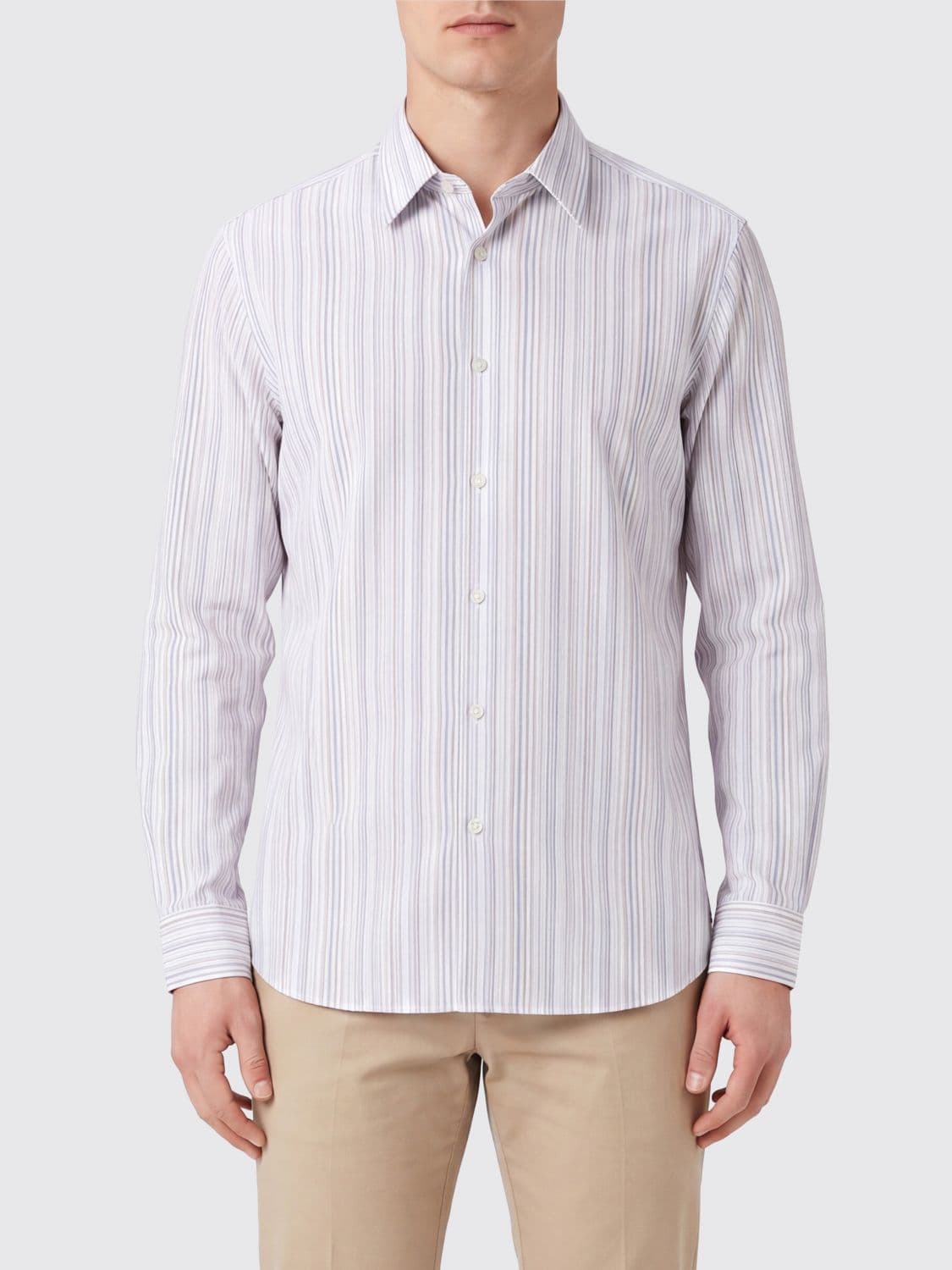 Paul Smith Striped Slim Fit Cotton Shirt with French Collar and Long Sleeves