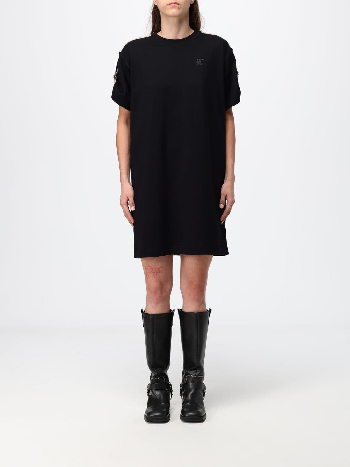 Burberry Mini Cotton T-shirt Dress with Tone-on-Tone Embroidered EKD Logo