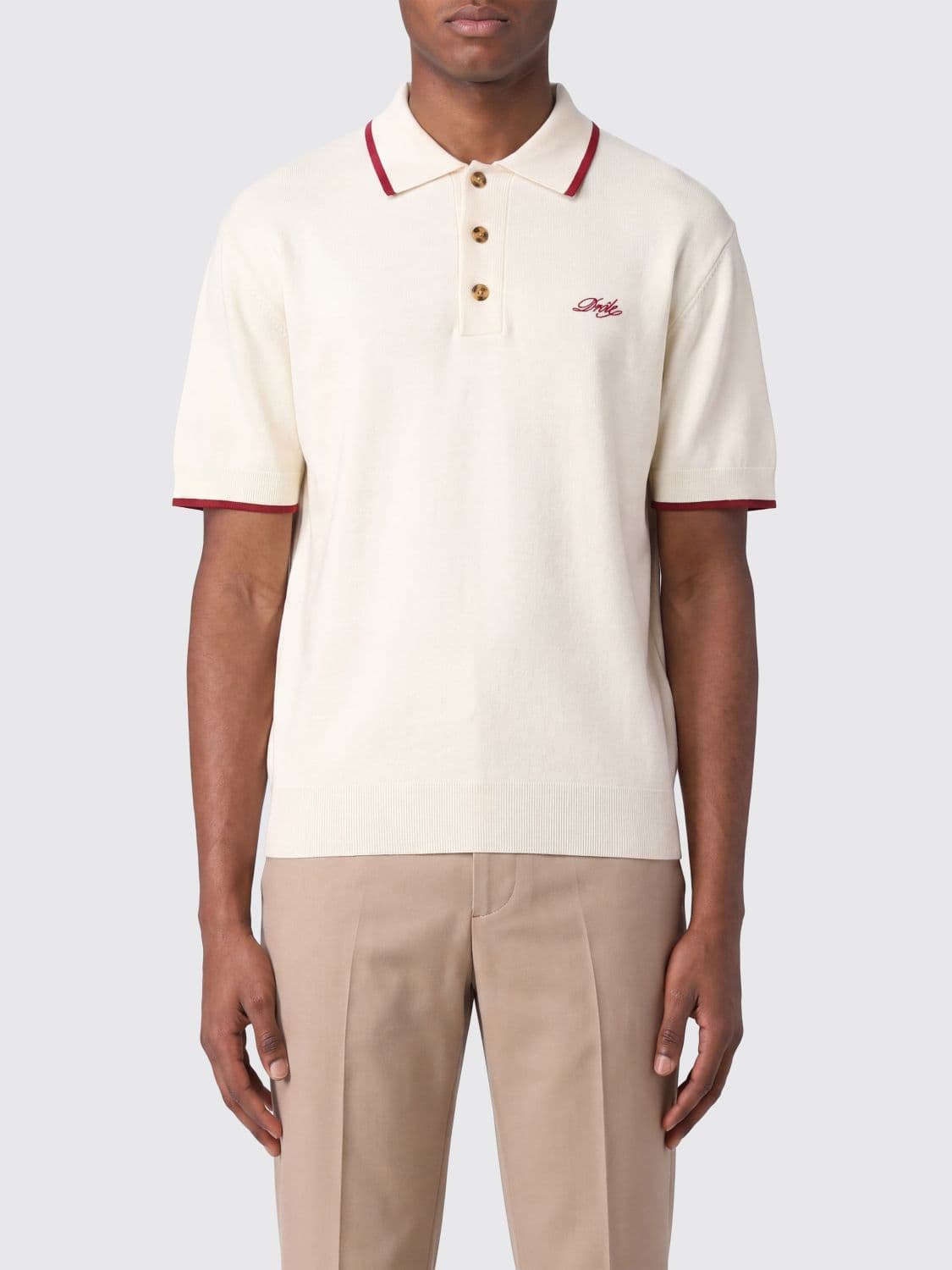 Drôle De Monsieur Short-Sleeved Wool Knit Polo with Contrast Tipping