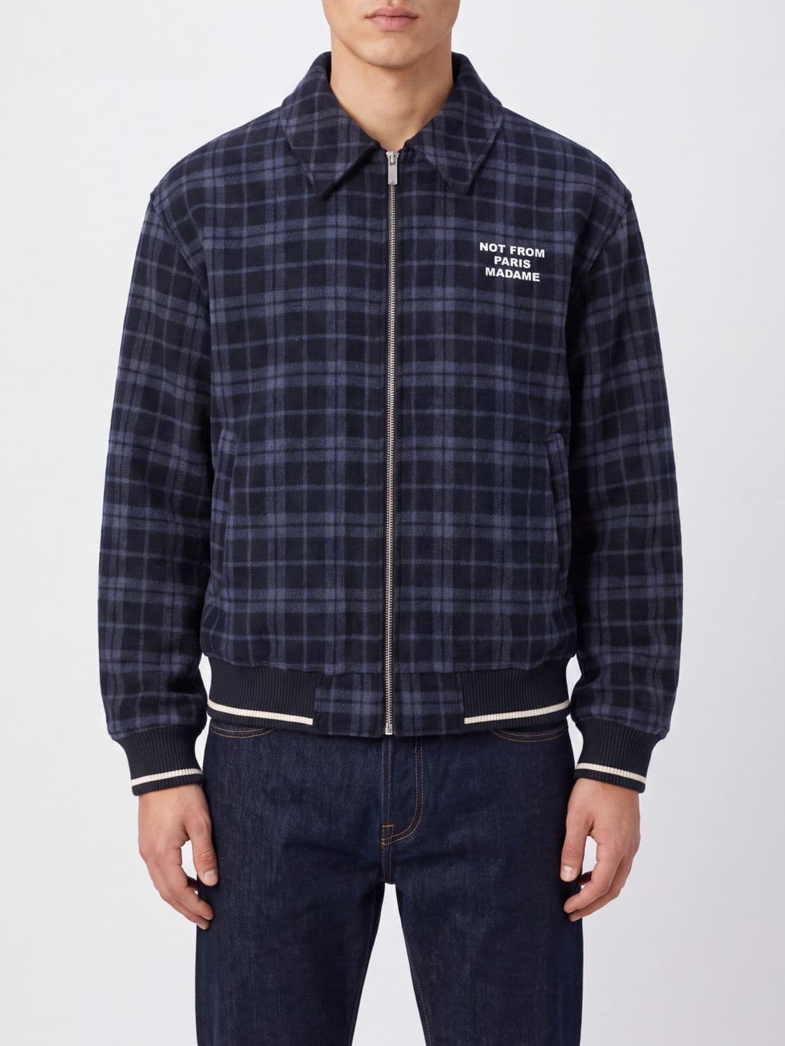 Drôle De Monsieur Wool-Blend Shirt Jacket with Tartan Pattern