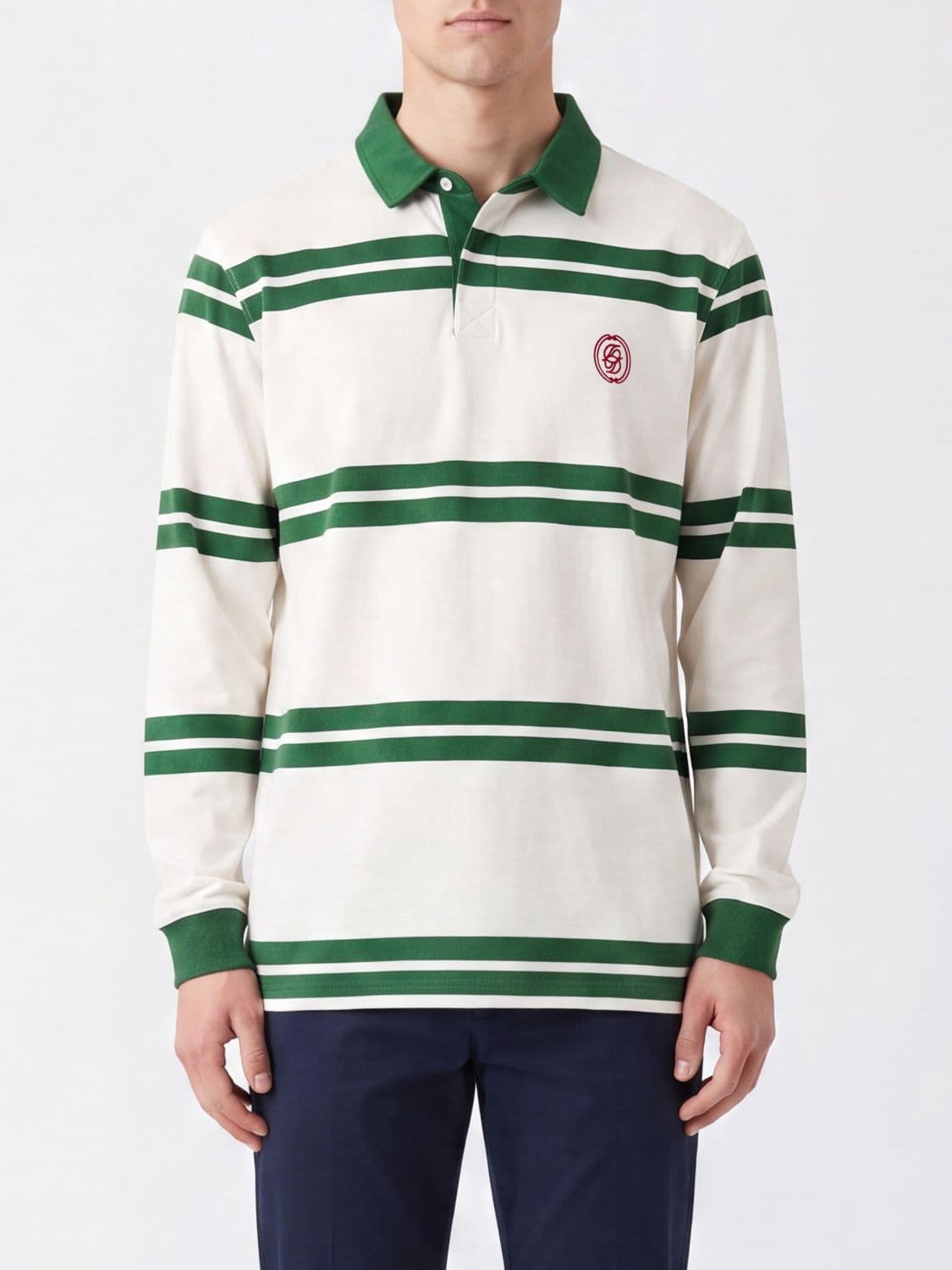 Drôle De Monsieur Striped Long-Sleeved Cotton Polo with Embroidered Logo