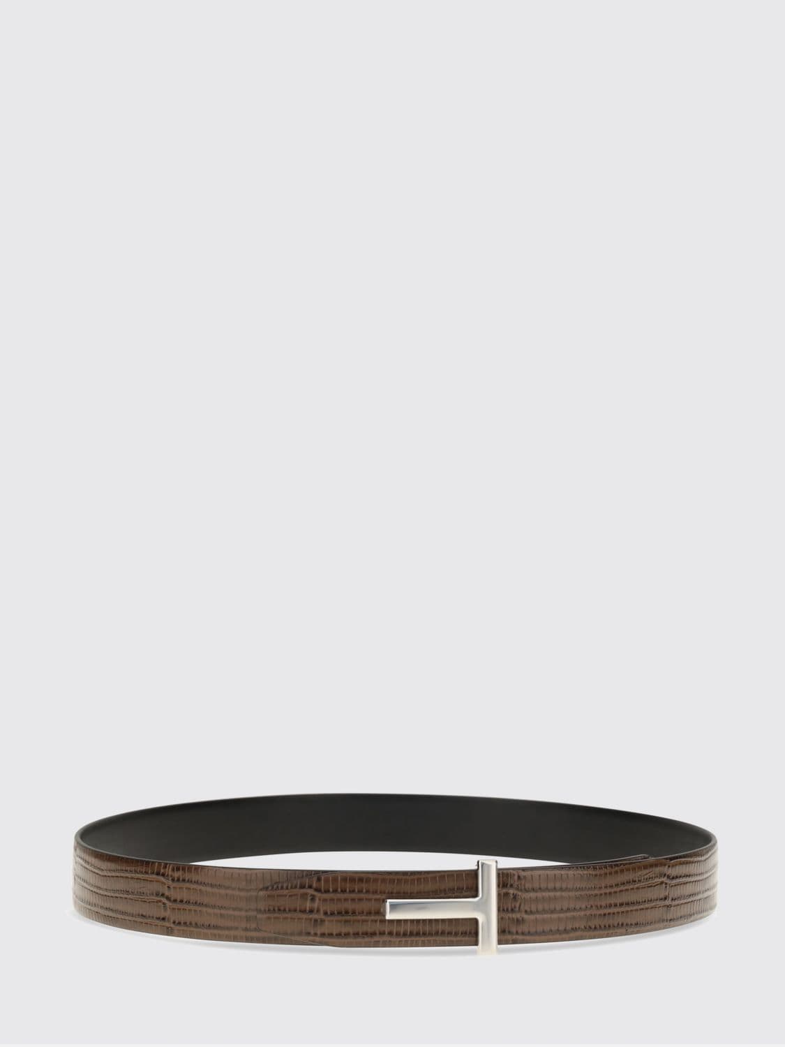 Tom Ford Adjustable Python-Effect Print Leather Belt with T-Buckle