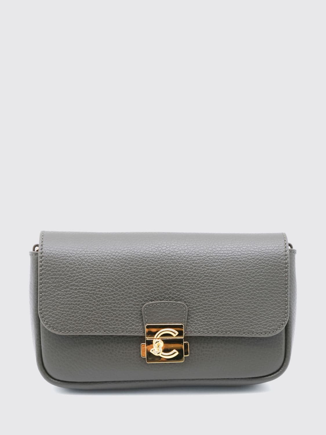 Coccinelle C-Me Lock Mini Pebbled Leather Shoulder Bag with Buckle Closure