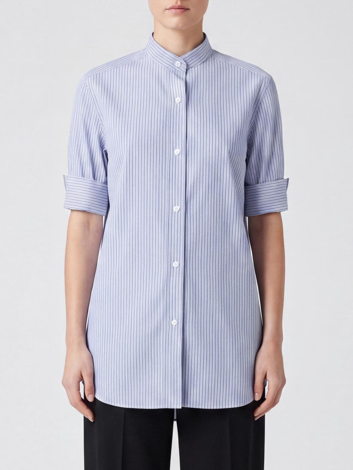 Maison Margiela Slim Fit Striped Cotton Shirt with Mandarin Collar