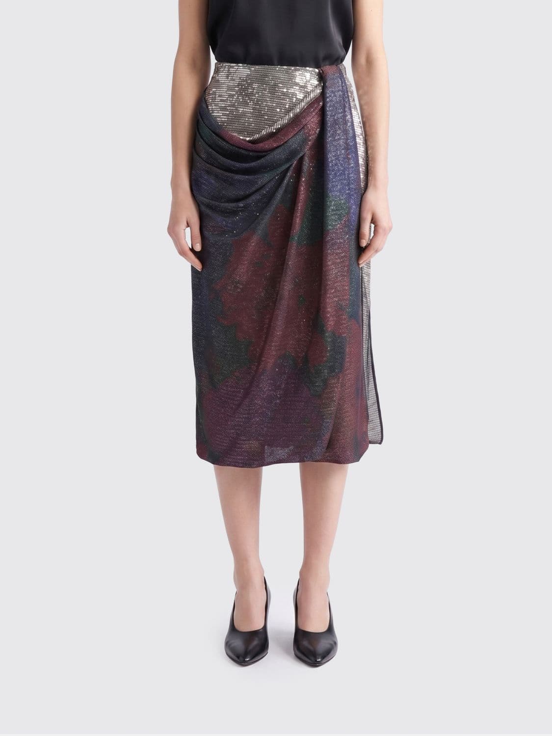 Maison Margiela Asymmetrical Midi Skirt in Jersey with Embroidered Sequins