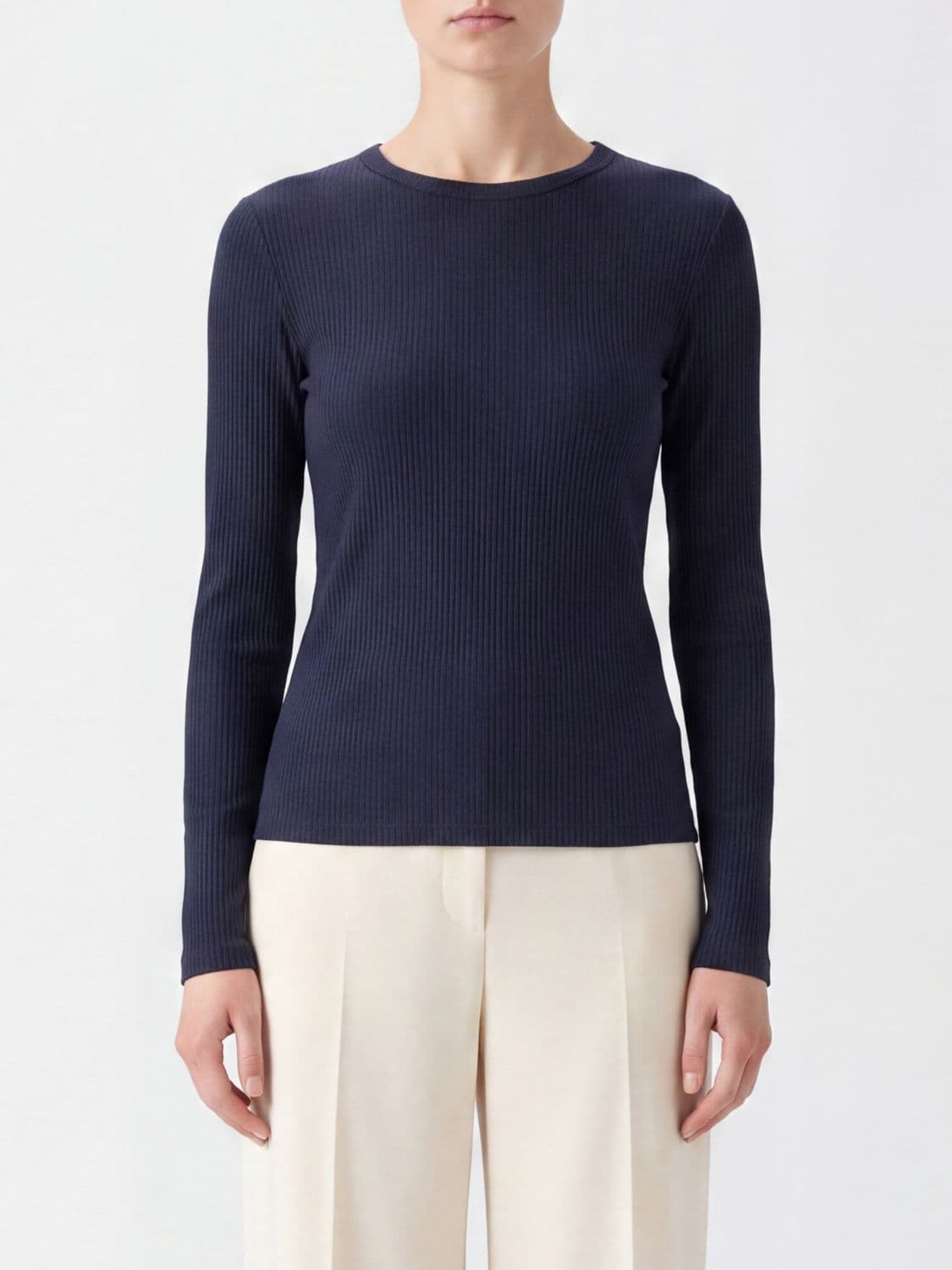 Max Mara Lyocell and Silk Crewneck Jumper with Slim Fit and Long Sleeves