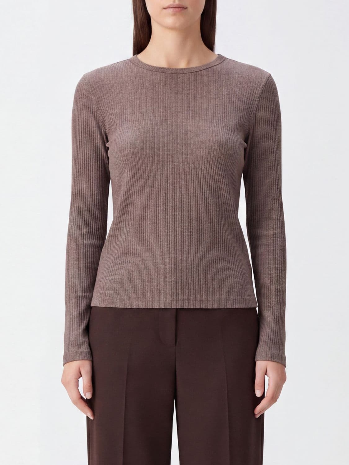 Max Mara Lyocell and Silk Crewneck Jumper with Slim Fit and Long Sleeves