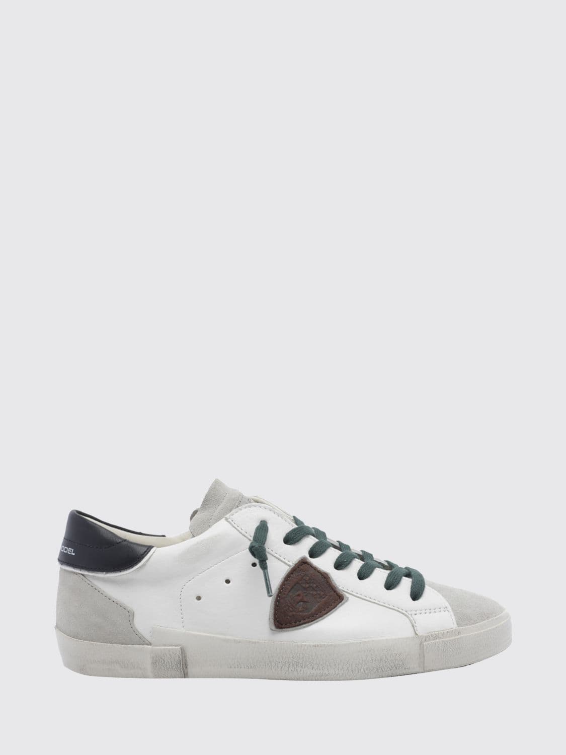 Philippe Model Paris Leather Low-Top Sneakers with Worn Effect and Shield Logo