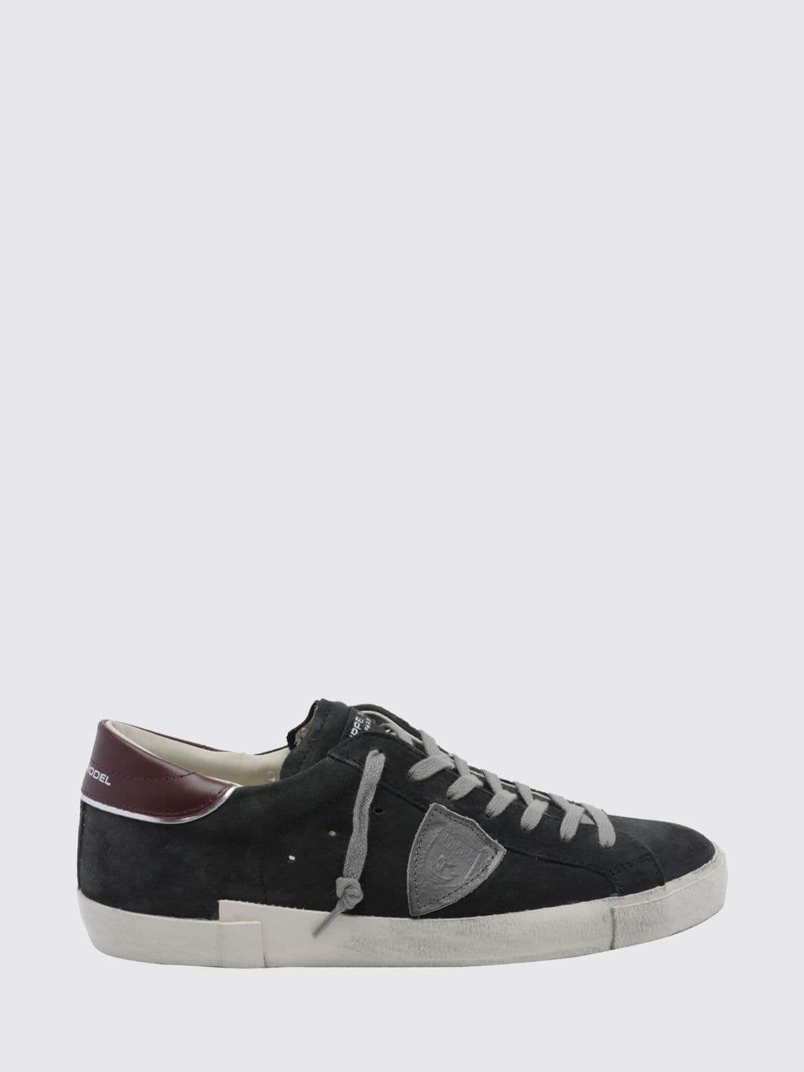 Philippe Model Paris Leather Low-Top Sneakers with Worn Effect and Shield Logo