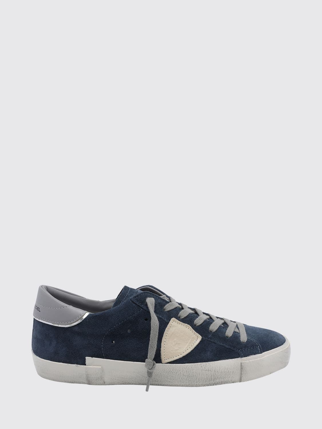 Philippe Model Paris Leather Low-Top Sneakers with Worn Effect and Shield Logo
