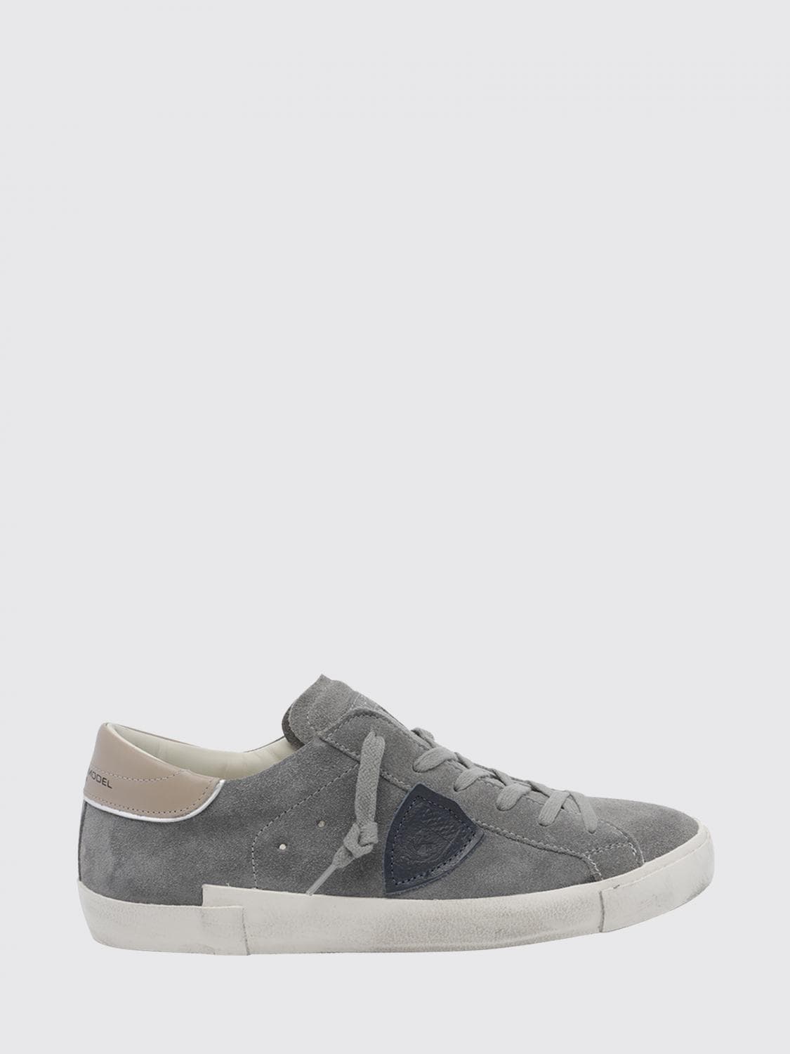 Philippe Model Paris Leather Low-Top Sneakers with Worn Effect and Shield Logo